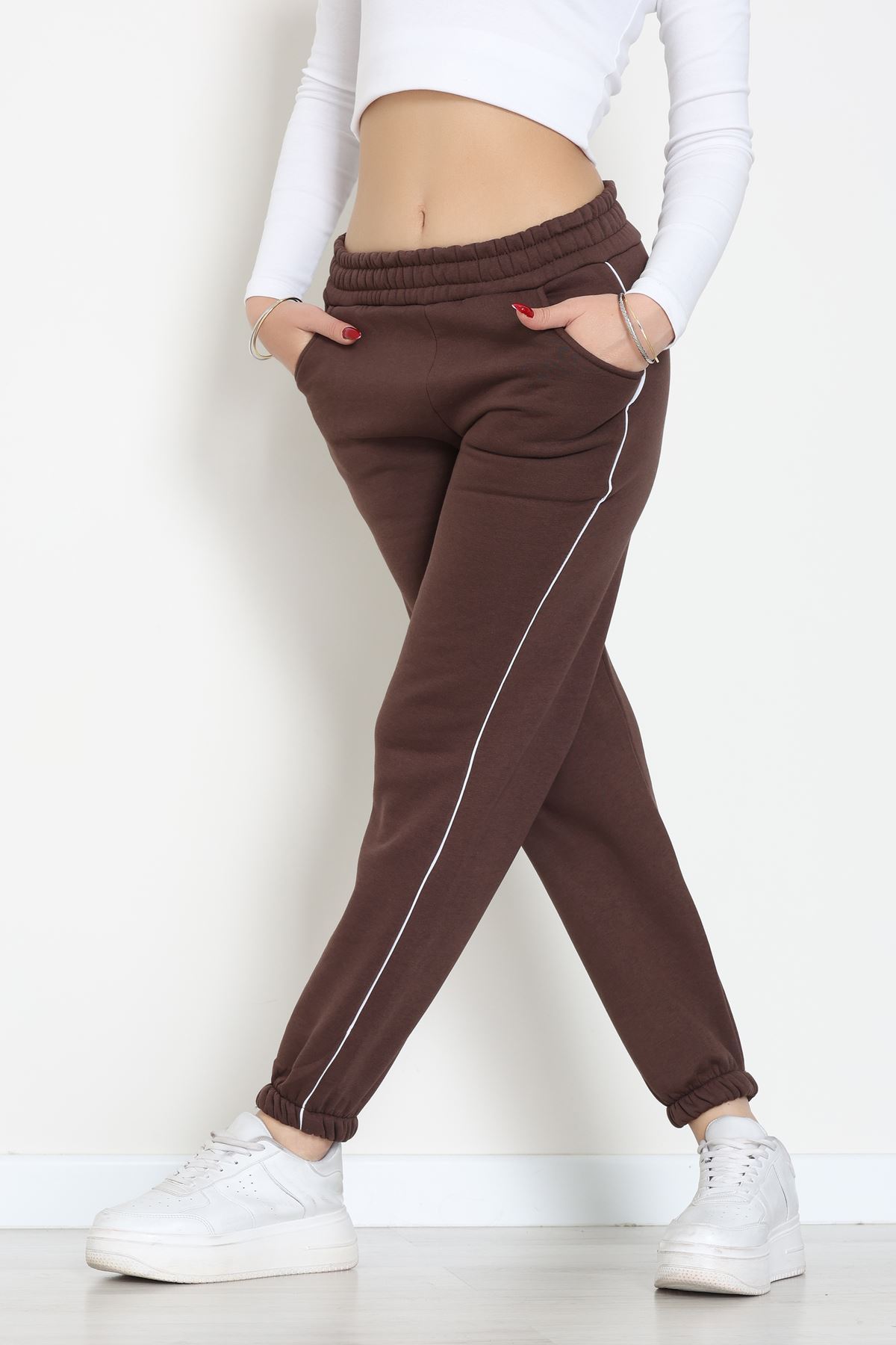 3 İplik Biyeli Eşofman Altı Acıkahve - 30103.1878.