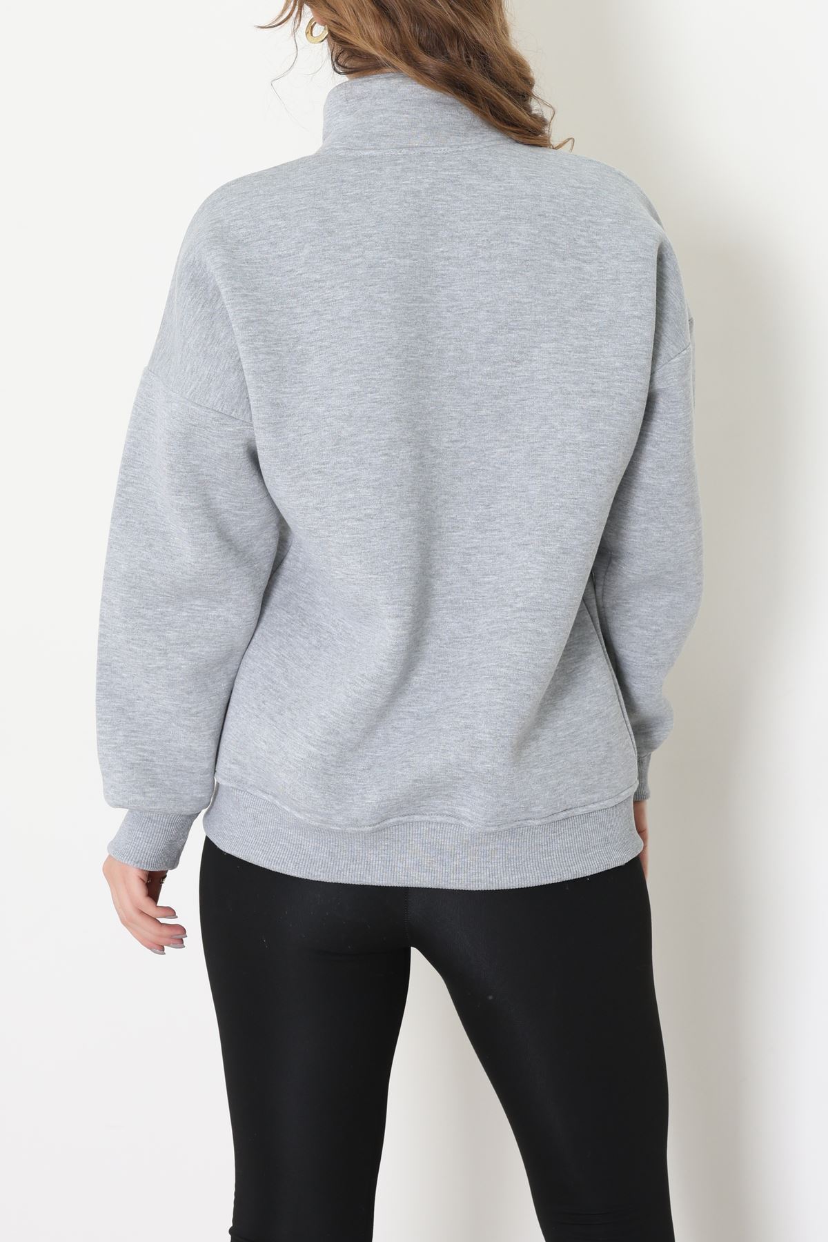 3 İplik Kompakt Oversize Biye Detaylı Sweat Gri - 42505.1878.