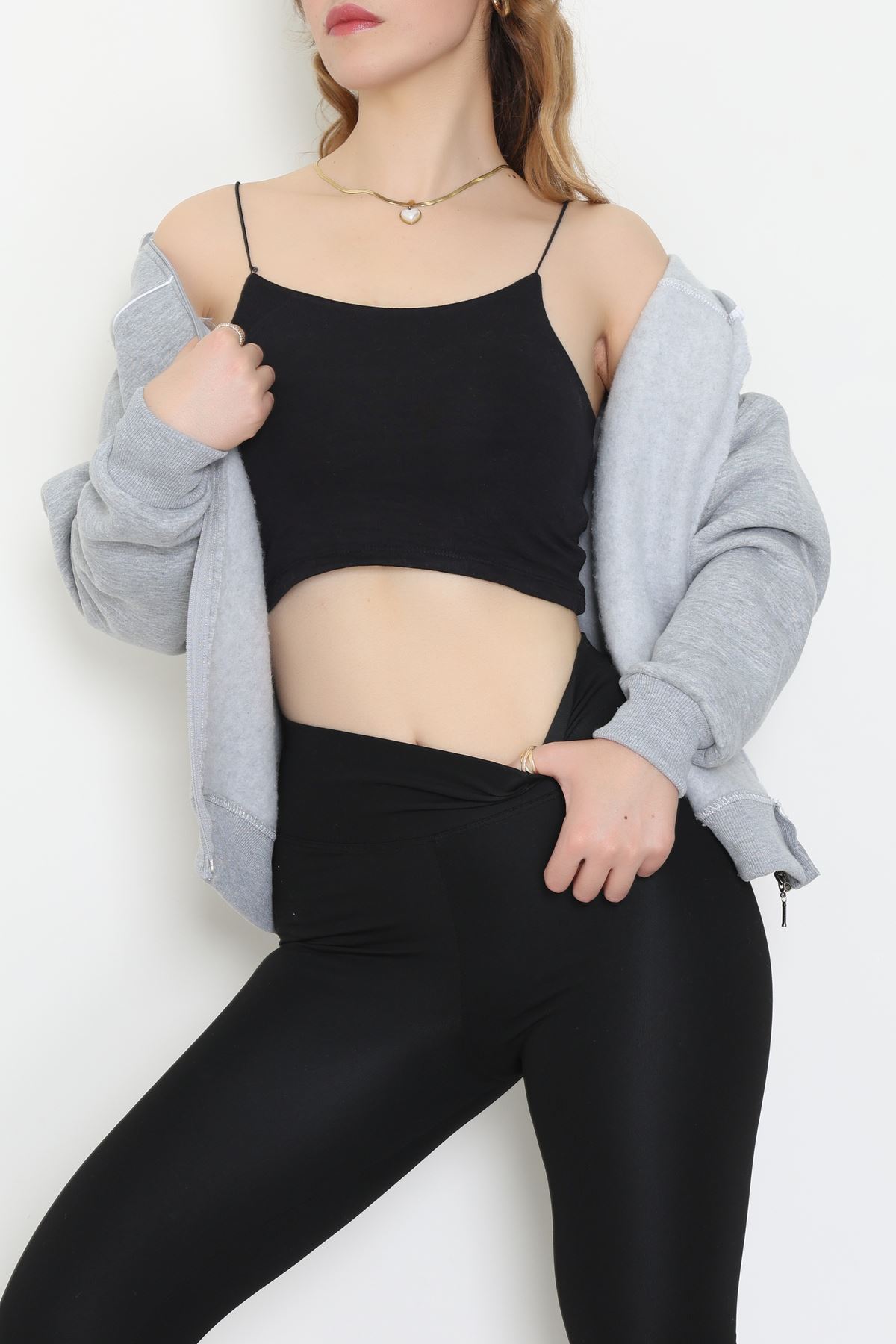 3 İplik Kompakt Oversize Biye Detaylı Sweat Gri - 42505.1878.