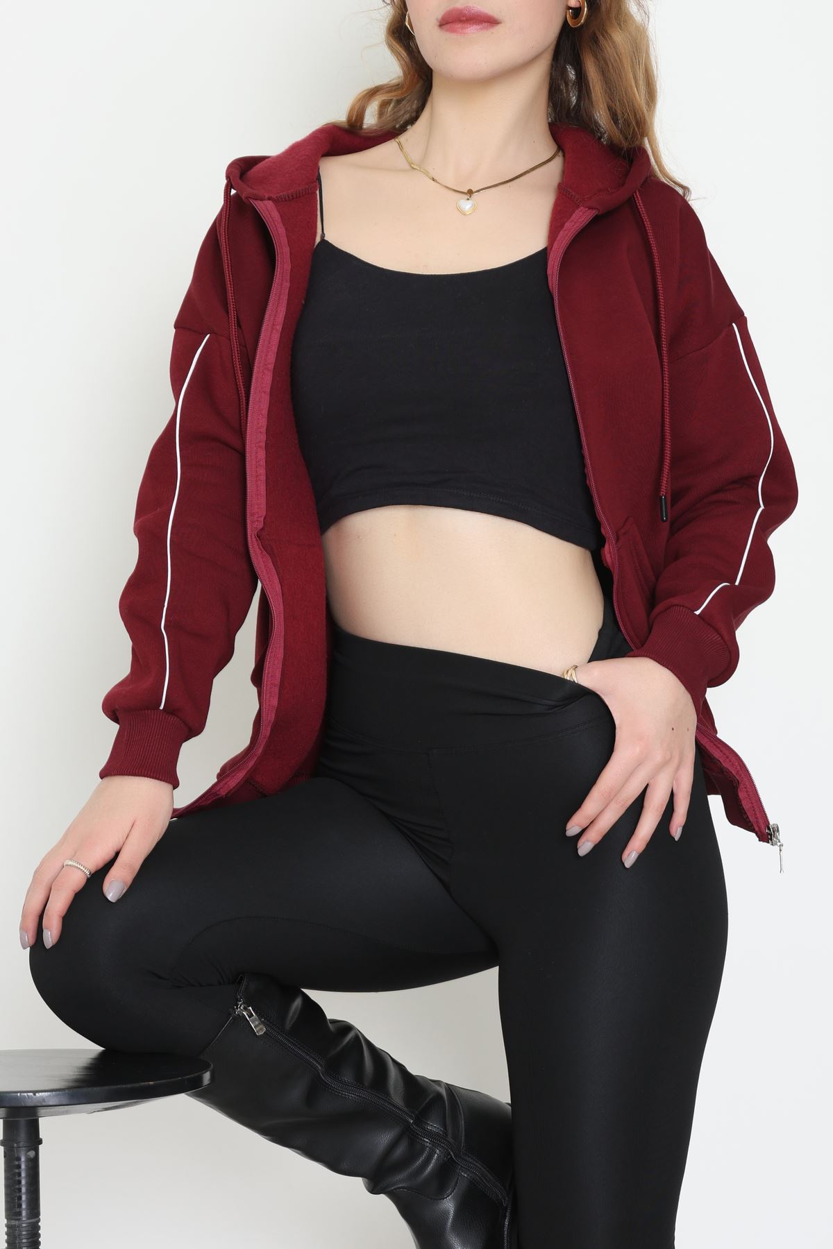3 İplik Oversize Biyeli Sweat Bordo - 42503.1878.