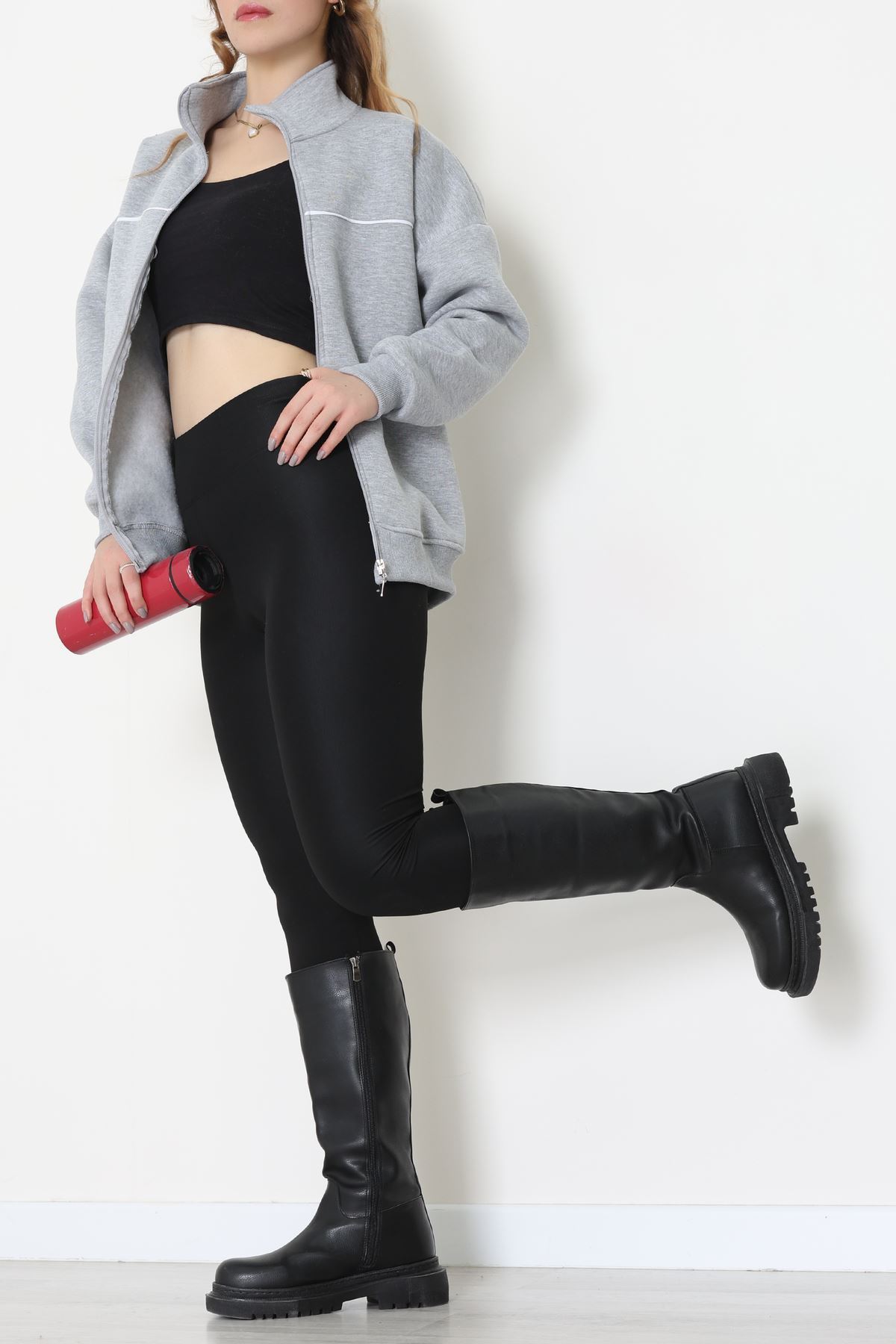 3 İplik Kompakt Oversize Biye Detaylı Sweat Gri - 42505.1878.