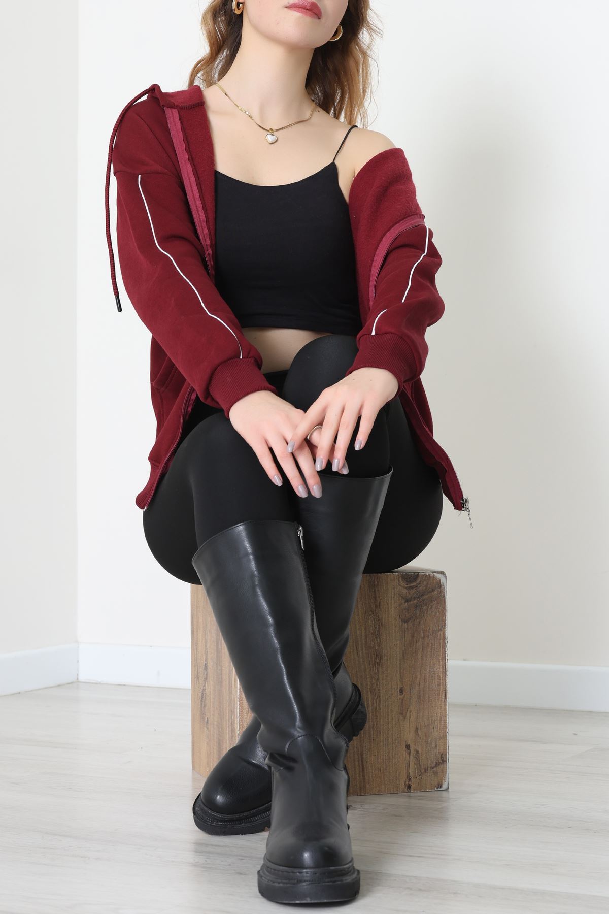 3 İplik Oversize Biyeli Sweat Bordo - 42503.1878.