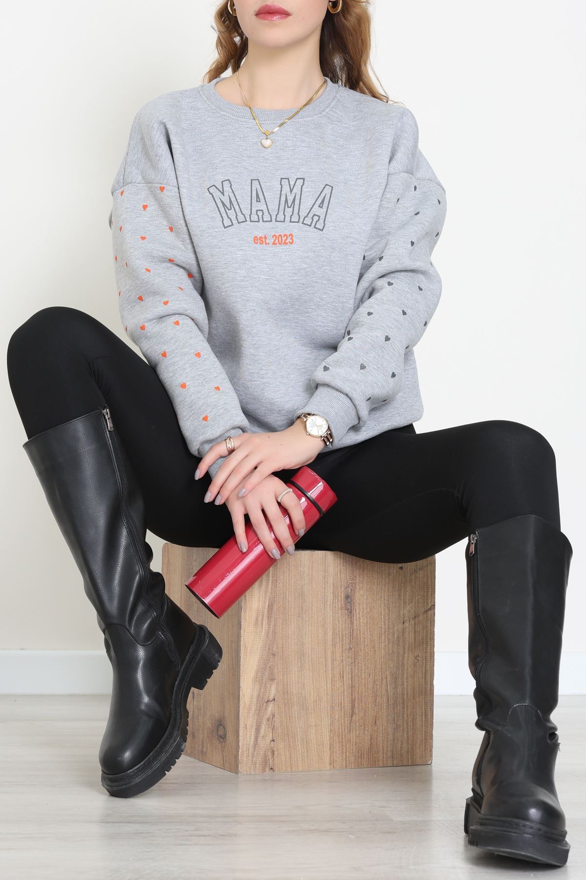 3 İplik Bisiklet Yaka Sweat Gri - 42238.1878.