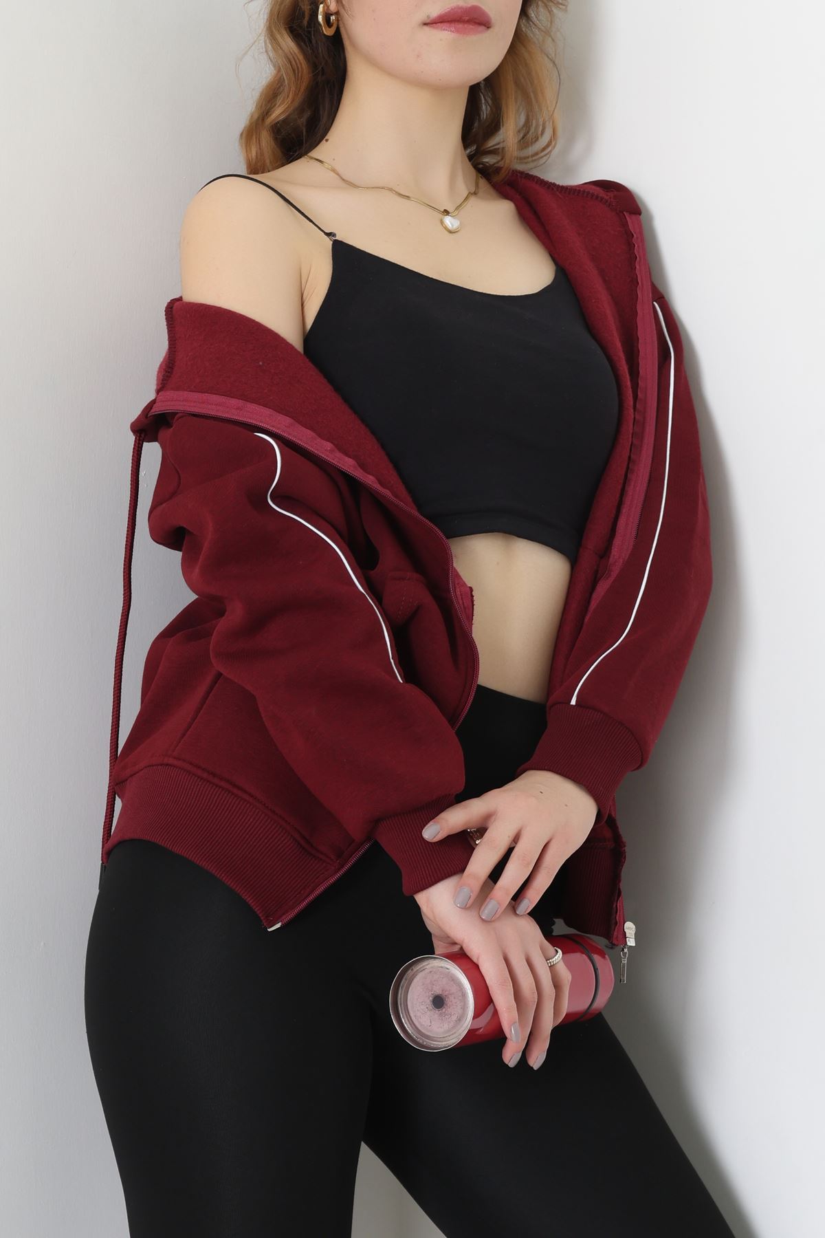 3 İplik Oversize Biyeli Sweat Bordo - 42503.1878.