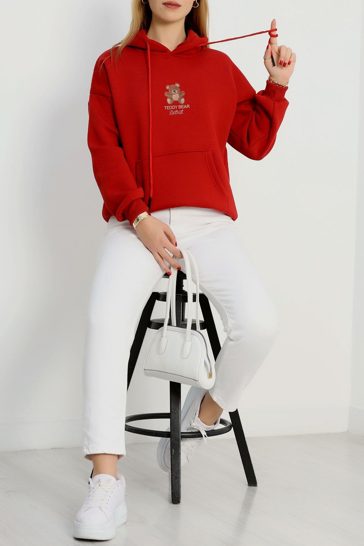 3 İplik Kanguru Cepli Kapşonlu Sweat Bordo - 42254.1878.