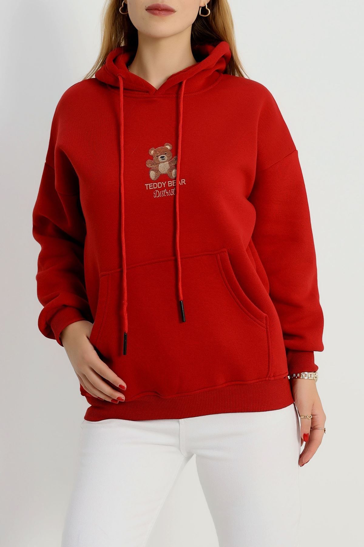 3 İplik Kanguru Cepli Kapşonlu Sweat Bordo - 42254.1878.