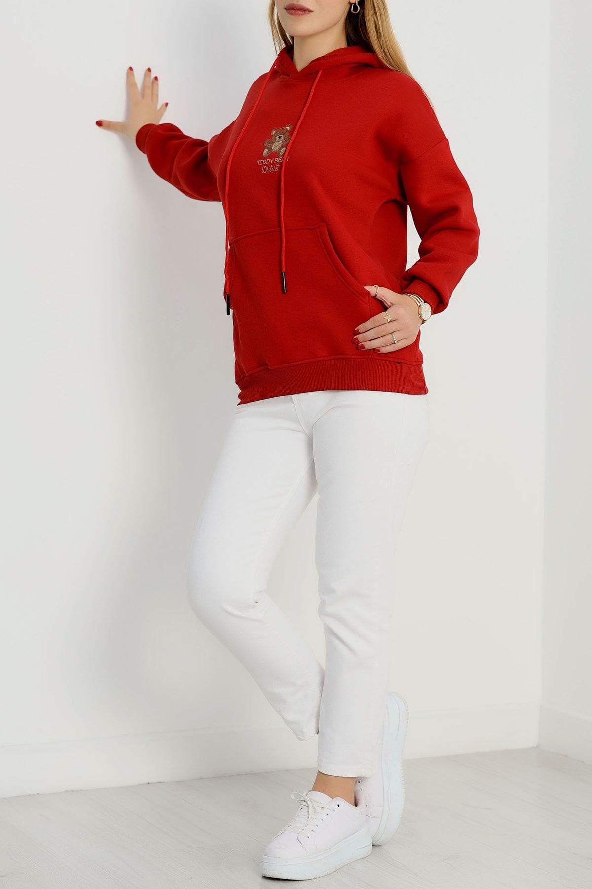 3 İplik Kanguru Cepli Kapşonlu Sweat Bordo - 42254.1878.