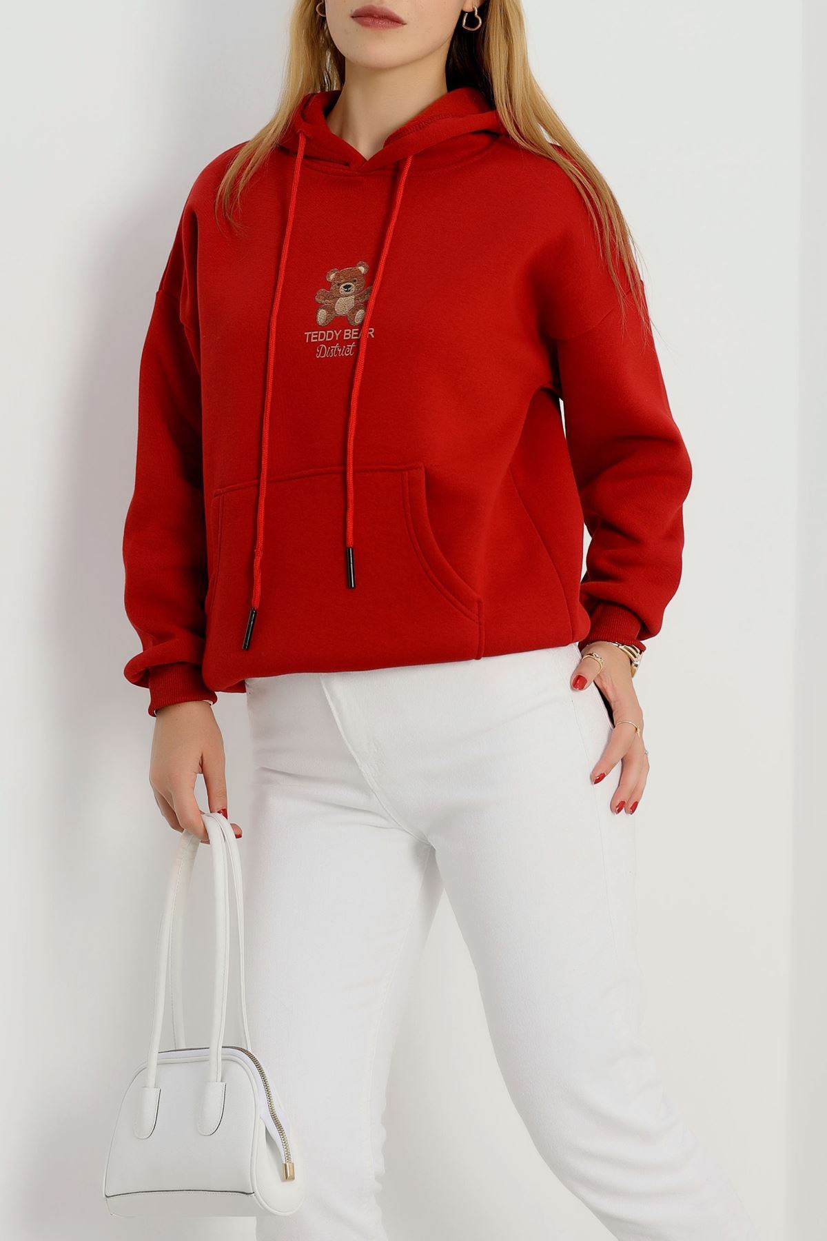 3 İplik Kanguru Cepli Kapşonlu Sweat Bordo - 42254.1878.