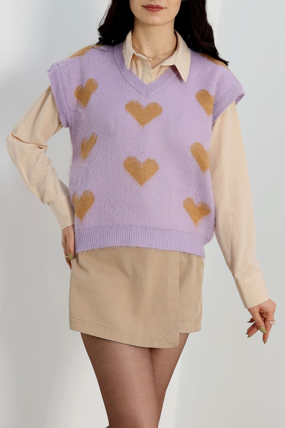 V Yaka Kalpli Süveter Lila - 2410.1765.