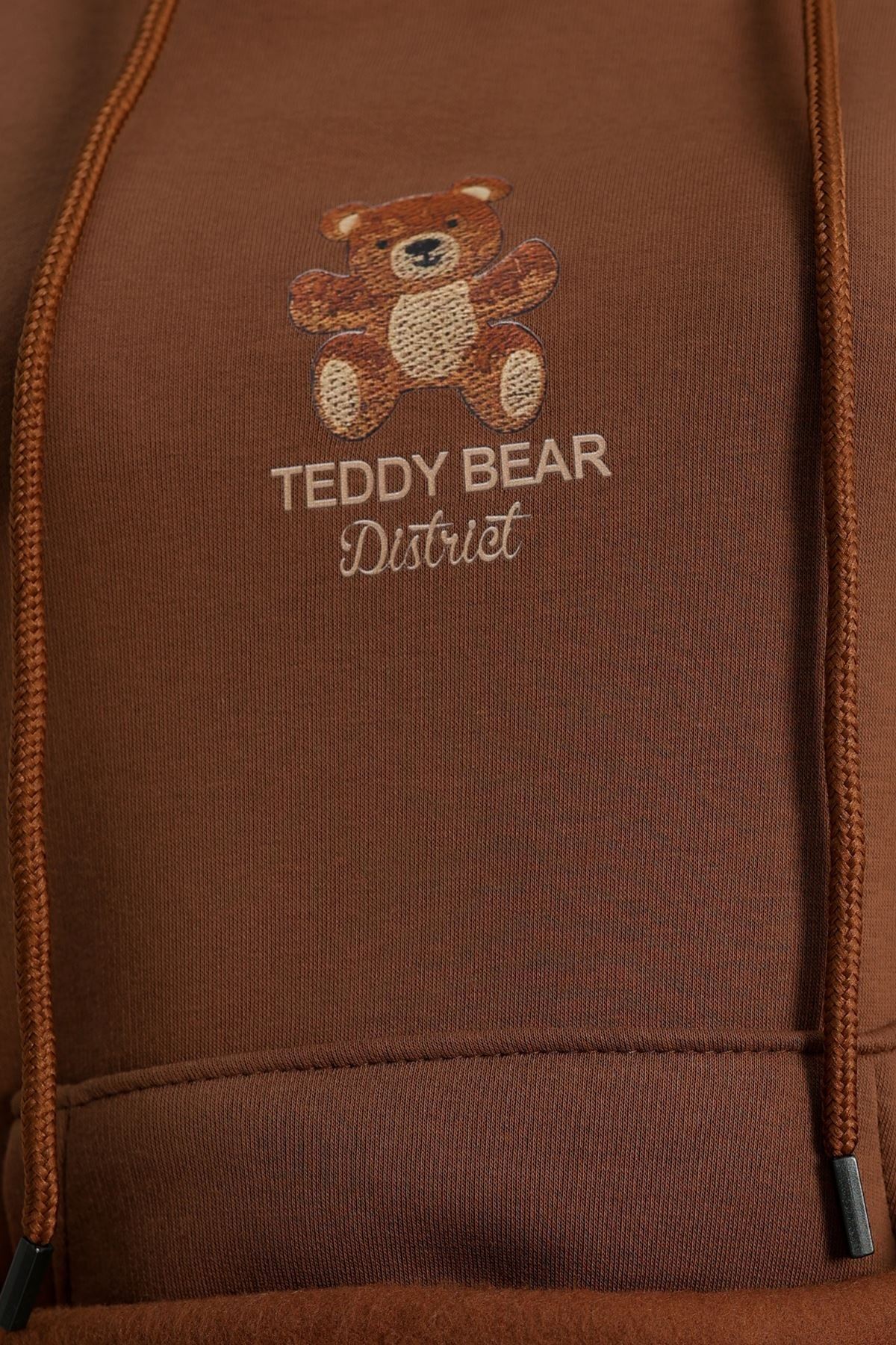 3 İplik Kanguru Cepli Kapşonlu Sweat Kahve - 42254.1878.