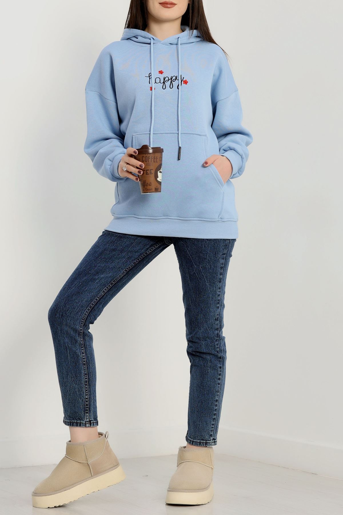 3 İplik Kanguru Cepli Kapşonlu Sweat Bebemavi - 42250.1878.