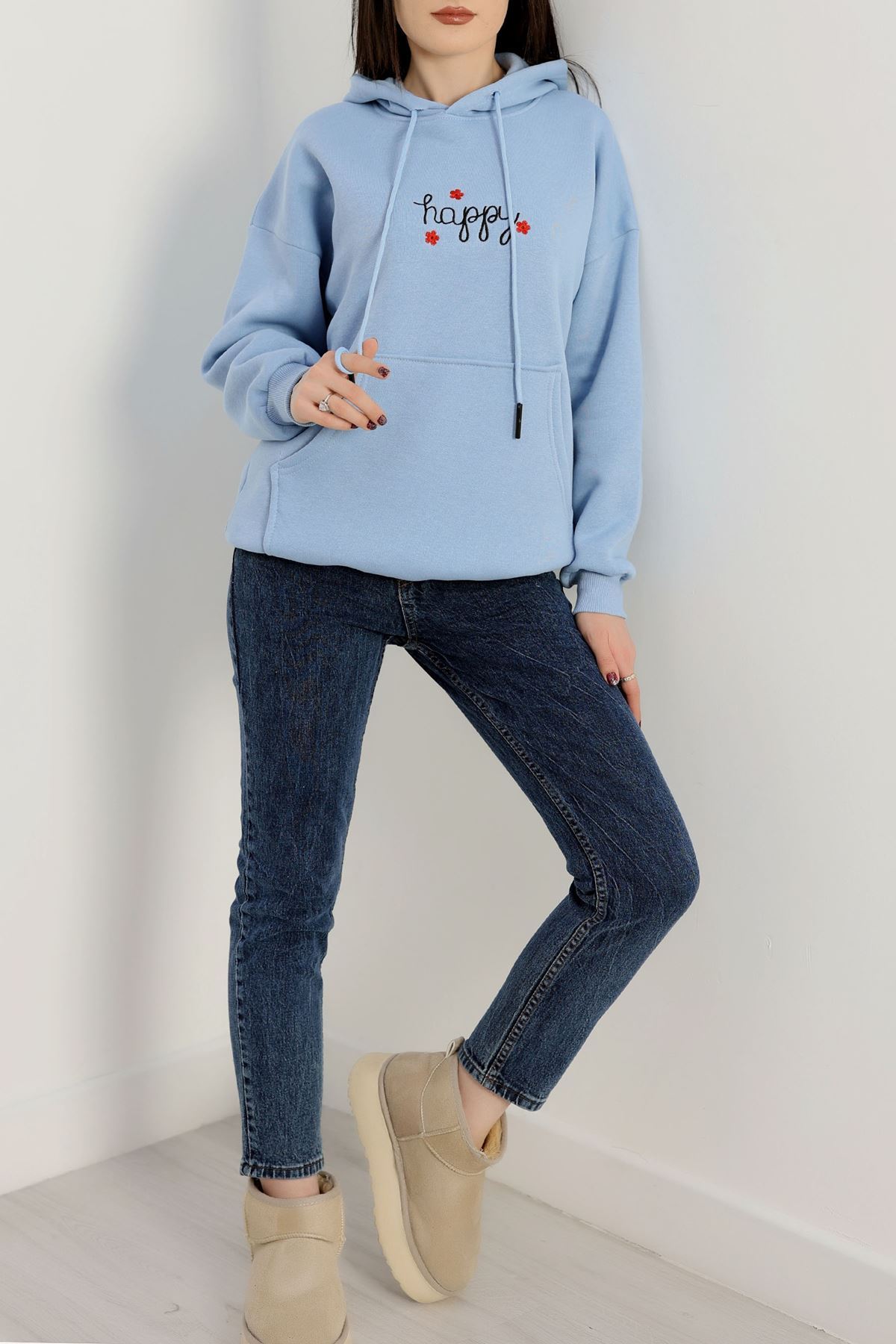 3 İplik Kanguru Cepli Kapşonlu Sweat Bebemavi - 42250.1878.