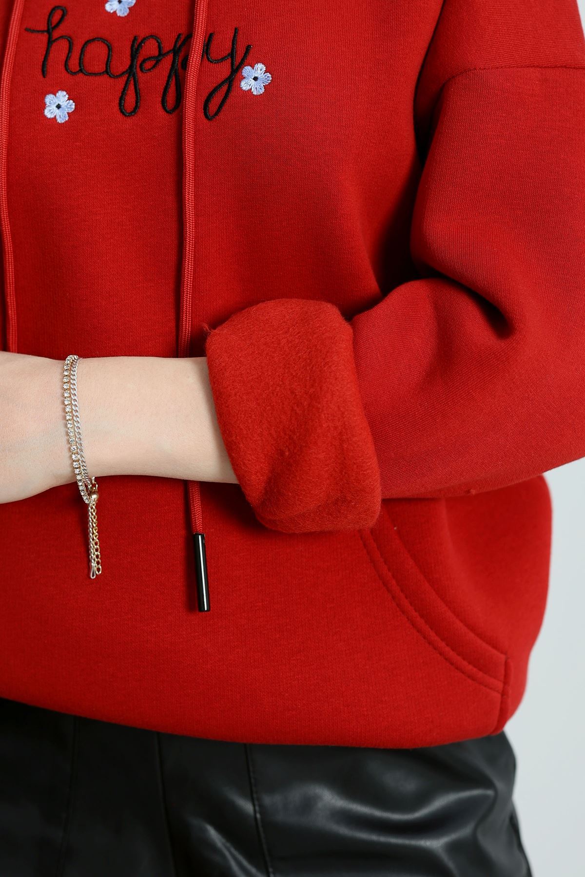 3 İplik Kanguru Cepli Kapşonlu Sweat Bordo - 42250.1878.