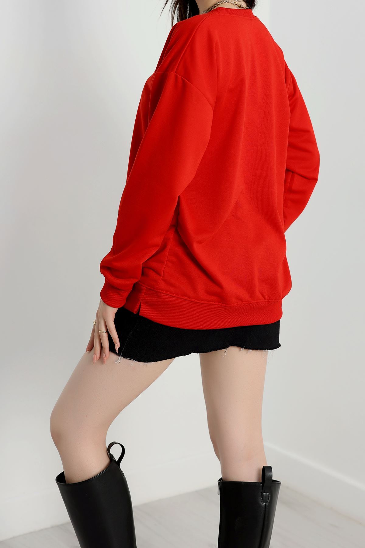 Baskılı 2 İplik Sweat Kırmızı - 20789.1878.