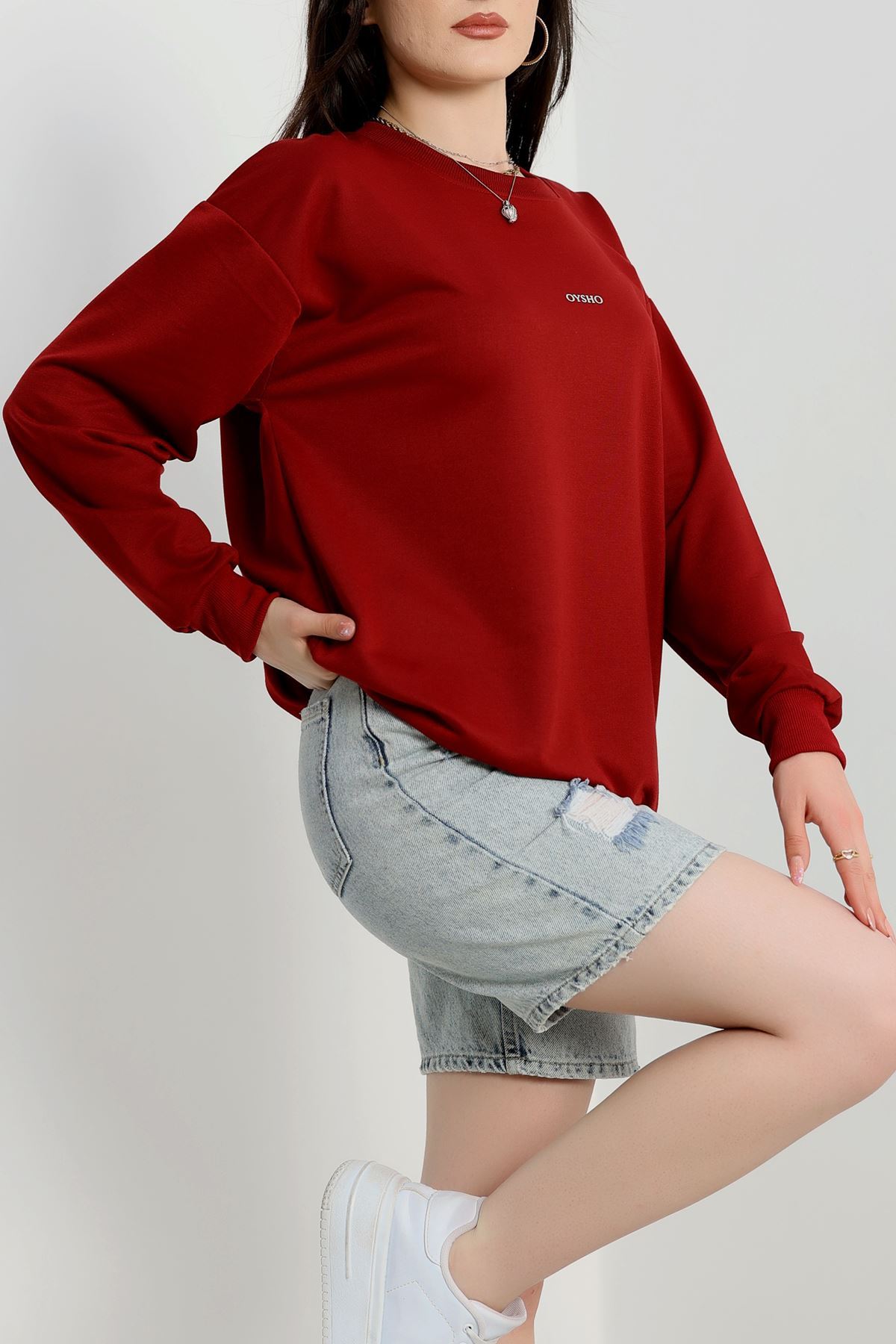 Baskılı 2 İplik Sweat Bordo - 20789.1878.