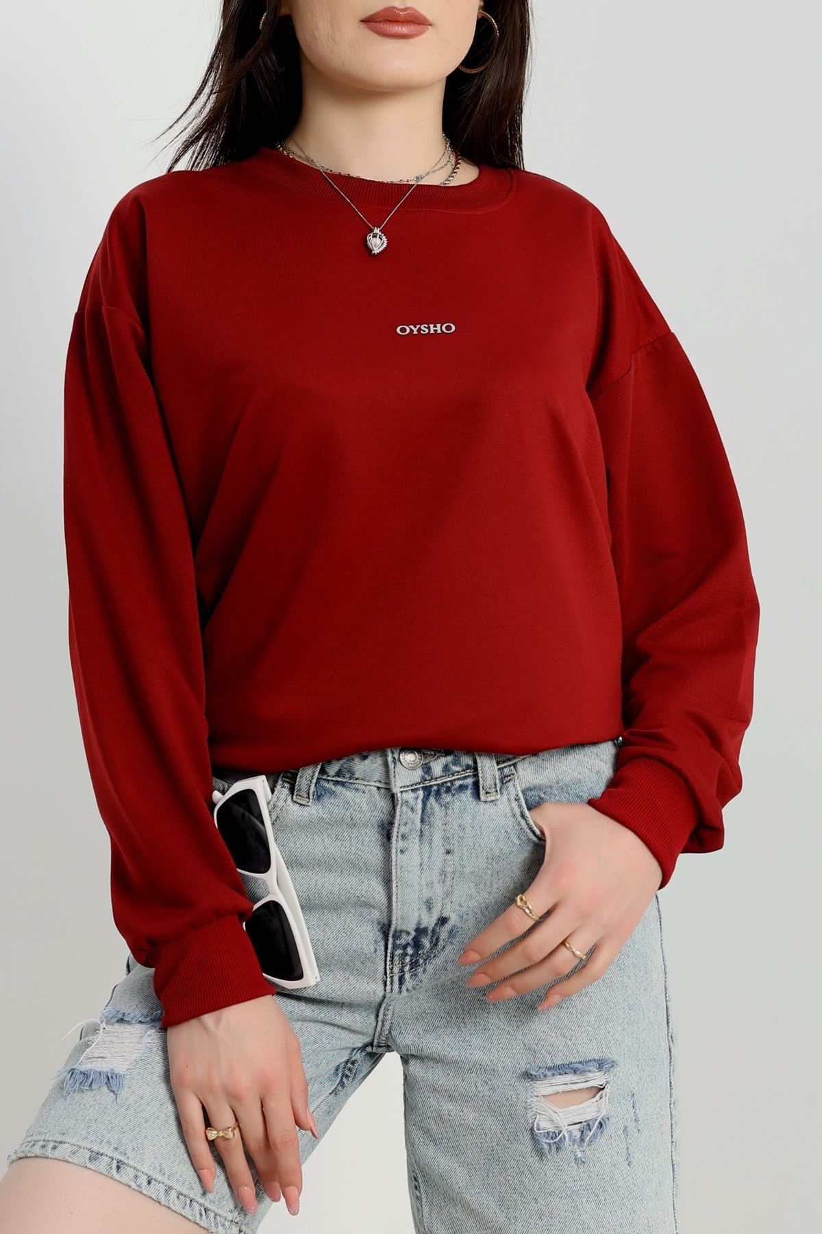 Baskılı 2 İplik Sweat Bordo - 20789.1878.