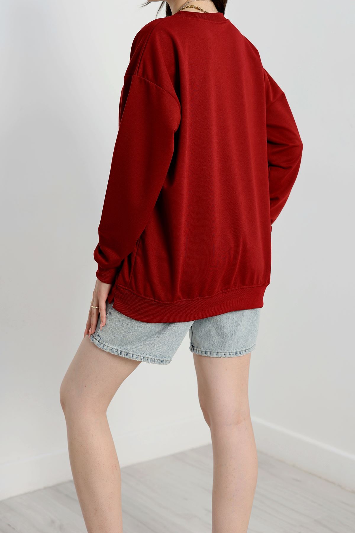 Baskılı 2 İplik Sweat Bordo - 20789.1878.