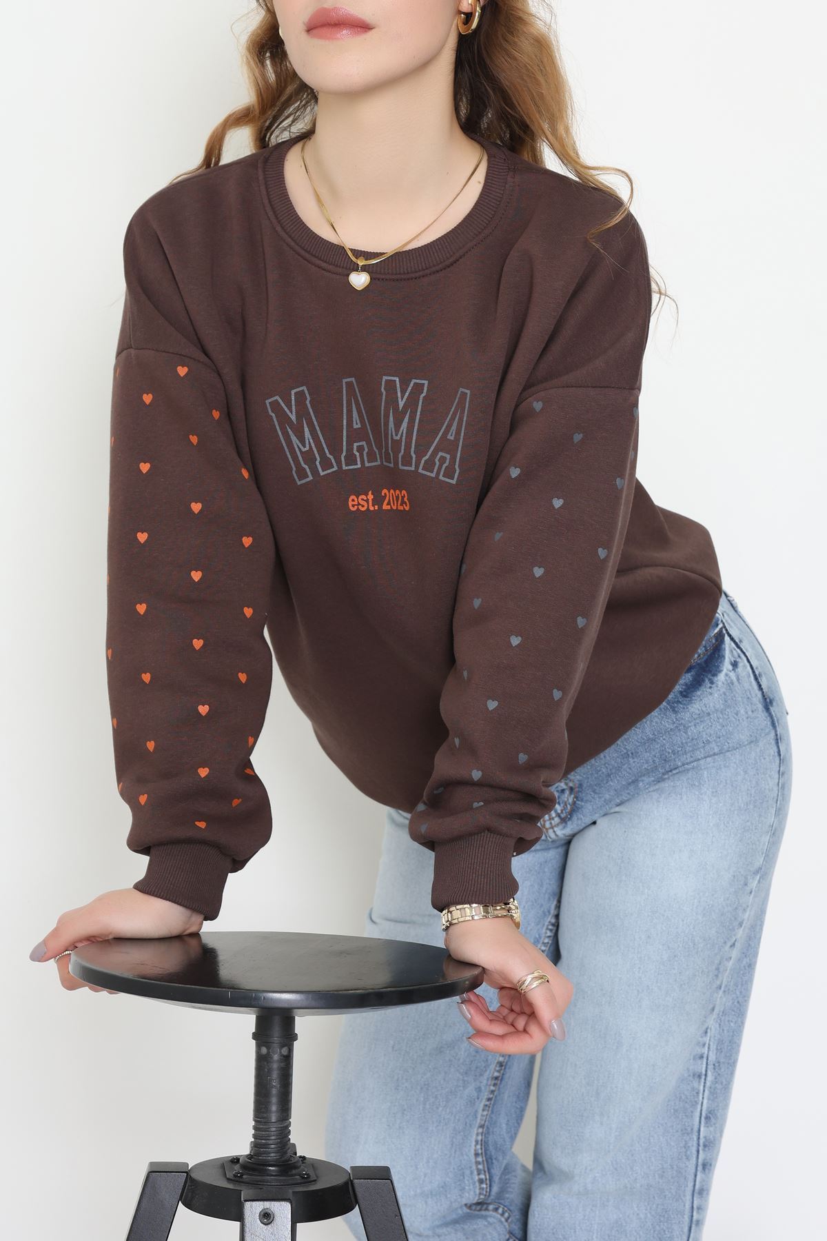 3 İplik Bisiklet Yaka Sweat Kahve - 42238.1878.