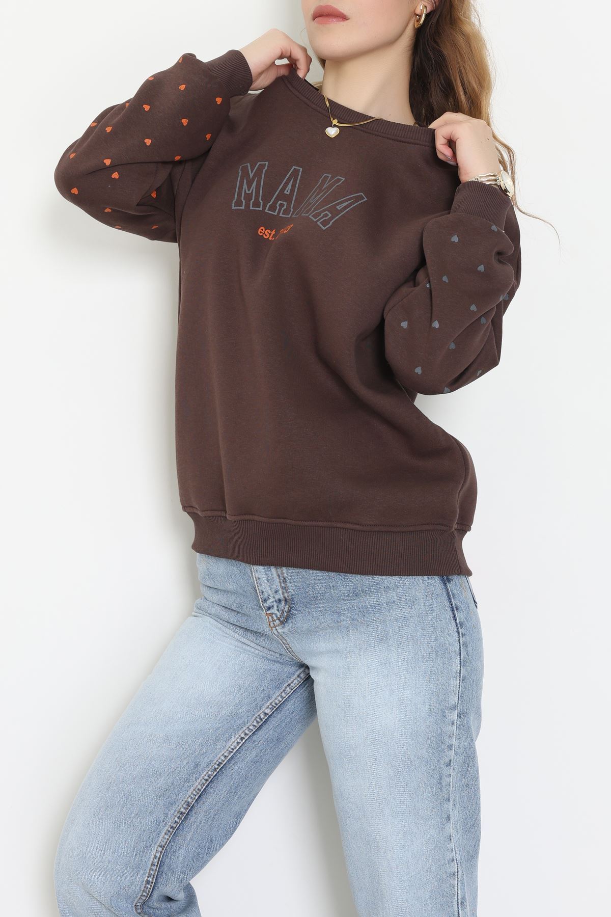 3 İplik Bisiklet Yaka Sweat Kahve - 42238.1878.