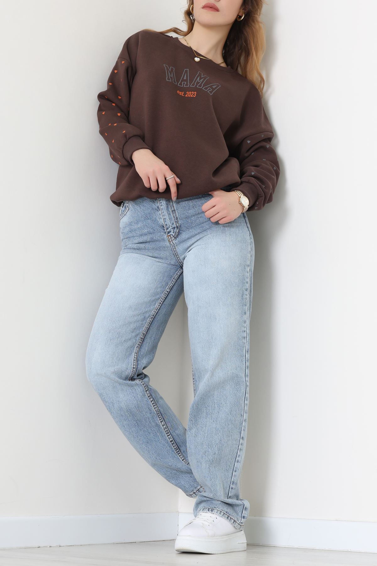 3 İplik Bisiklet Yaka Sweat Kahve - 42238.1878.