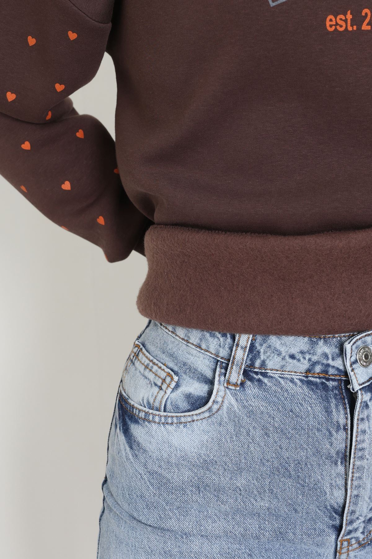 3 İplik Bisiklet Yaka Sweat Kahve - 42238.1878.