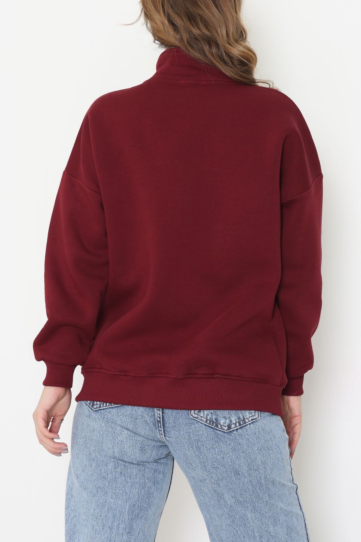 3 İplik Kompakt Oversize Biye Detaylı Sweat Bordo - 42505.1878.