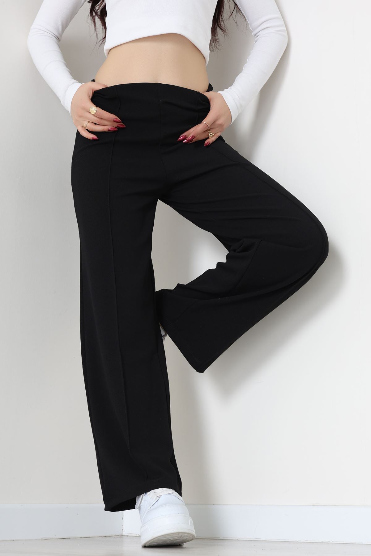 Zra Krep Lastikli Çımalı Pantolon Siyah - 51251.1837.