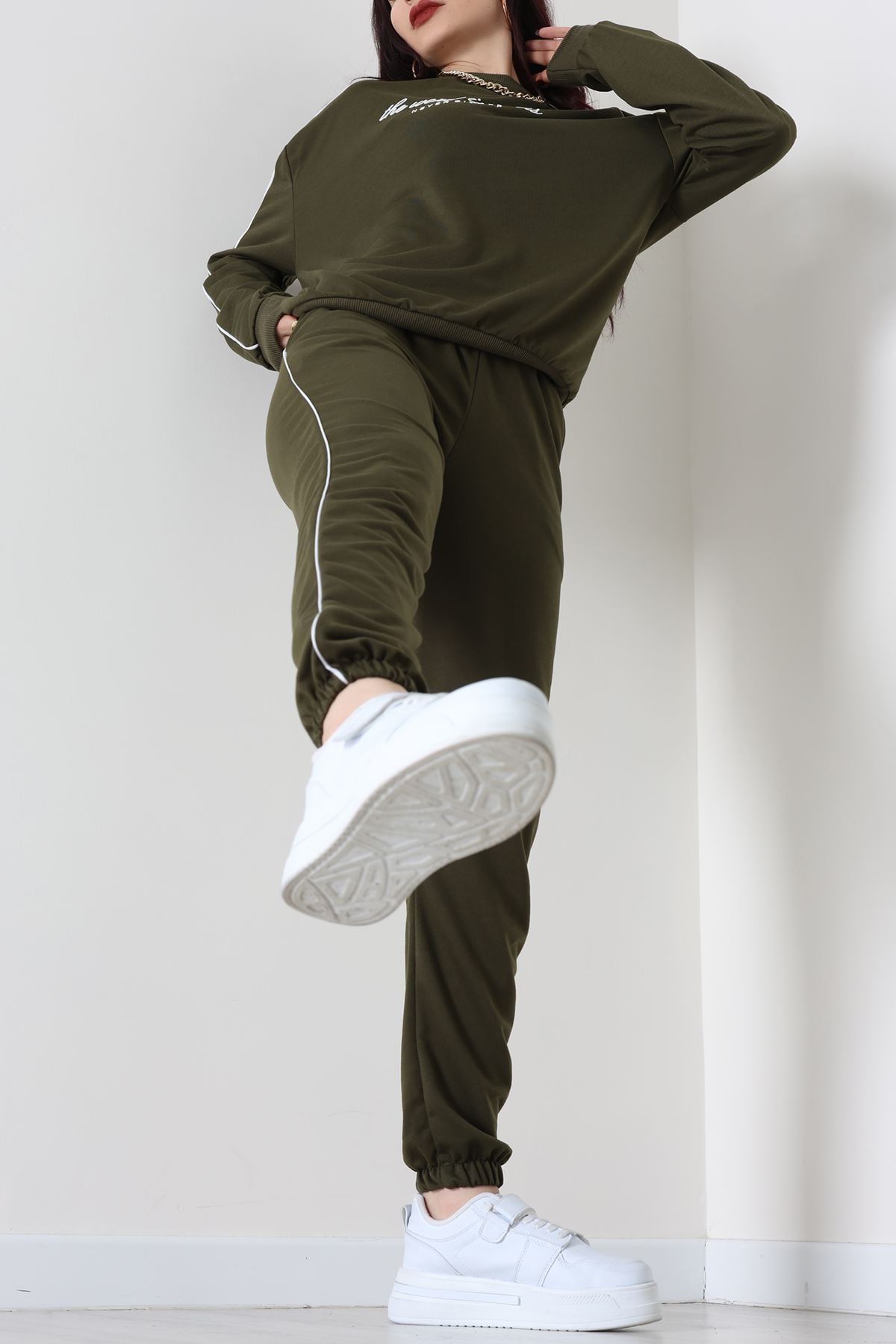 Baskılı Biyeli Eşofman Takımı Haki - 20075.1857.