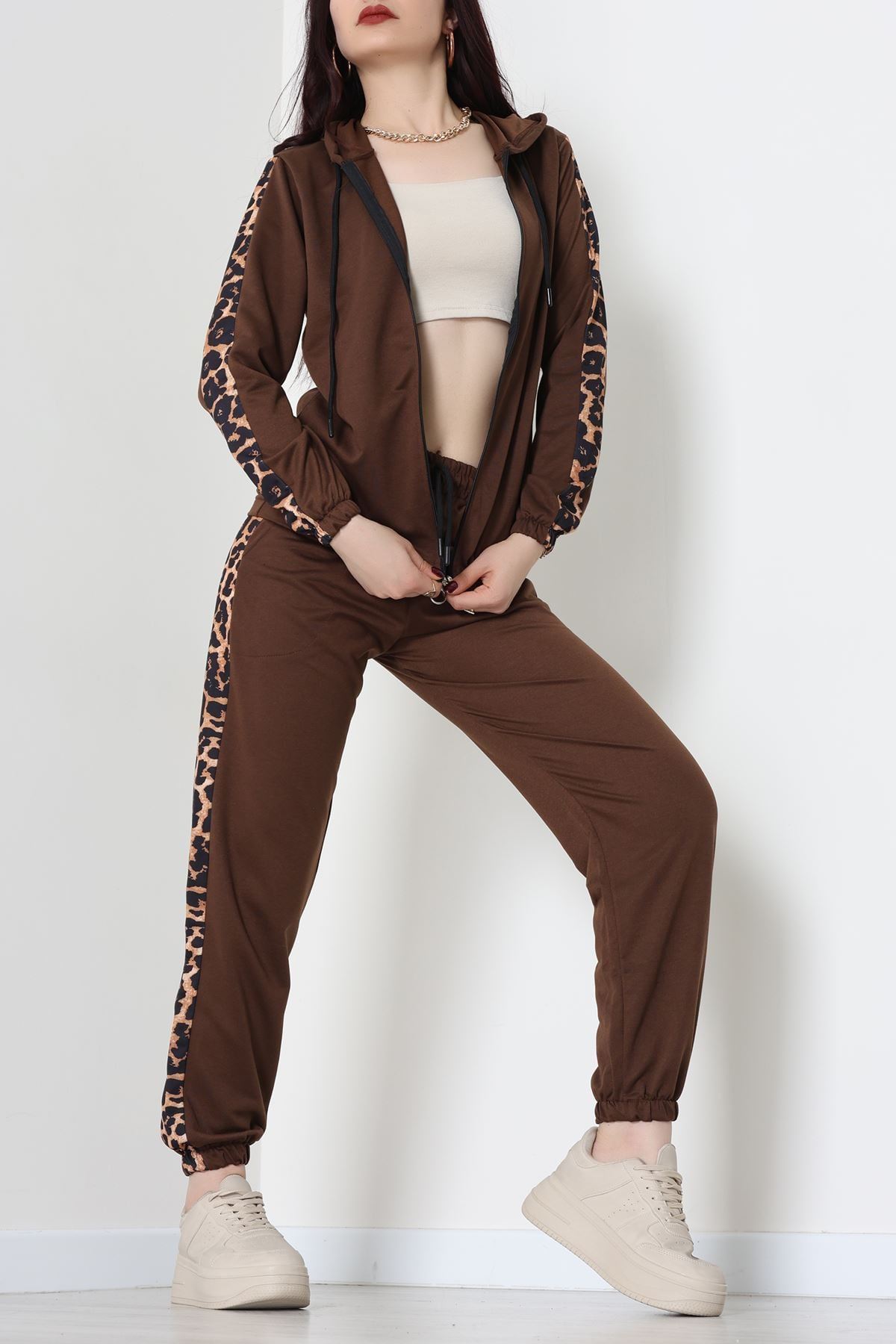 Garnili Fermuarlı 2 İplik Eşofman Takımı Kahve - 50789.1857.