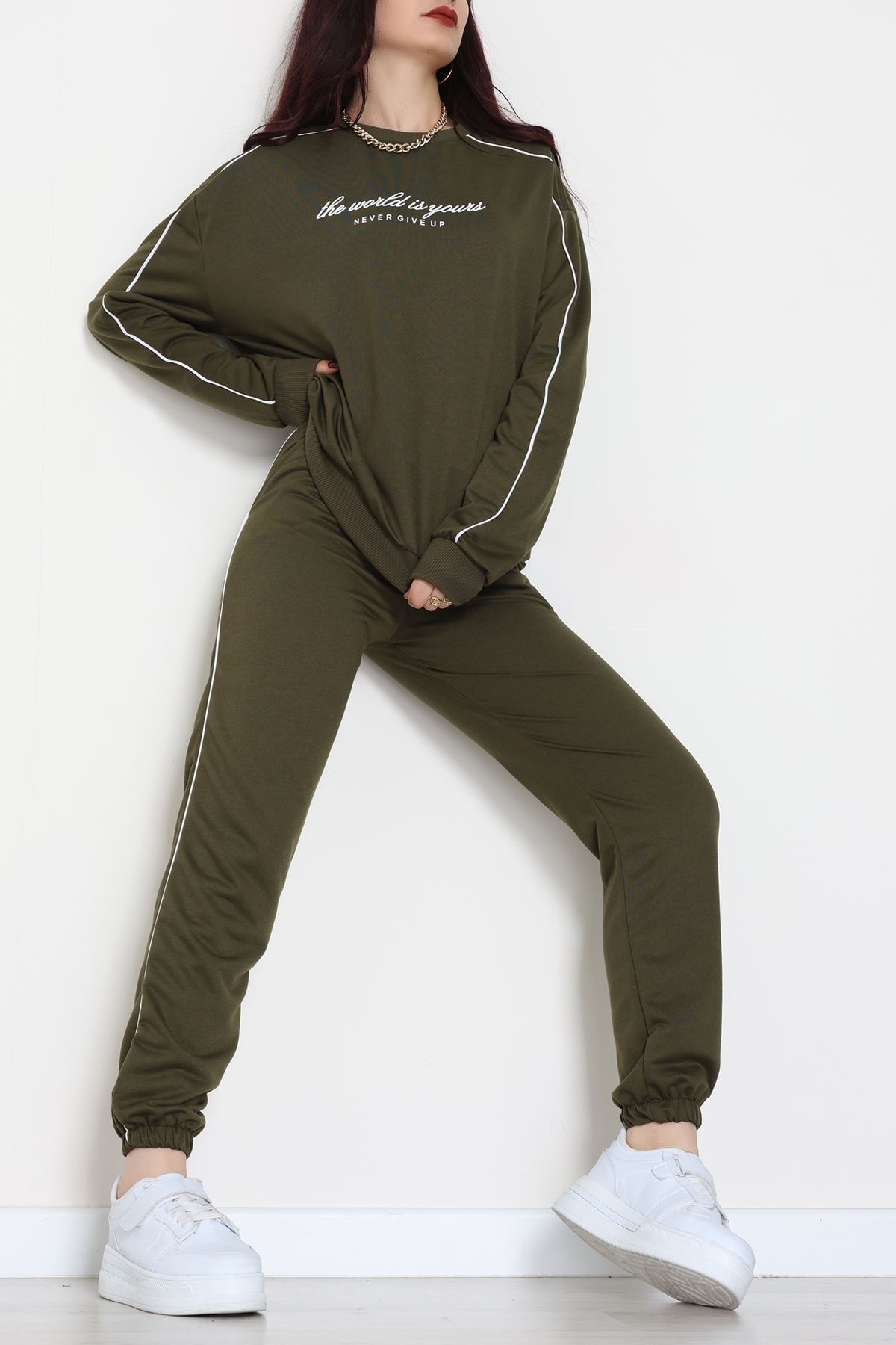 Baskılı Biyeli Eşofman Takımı Haki - 20075.1857.