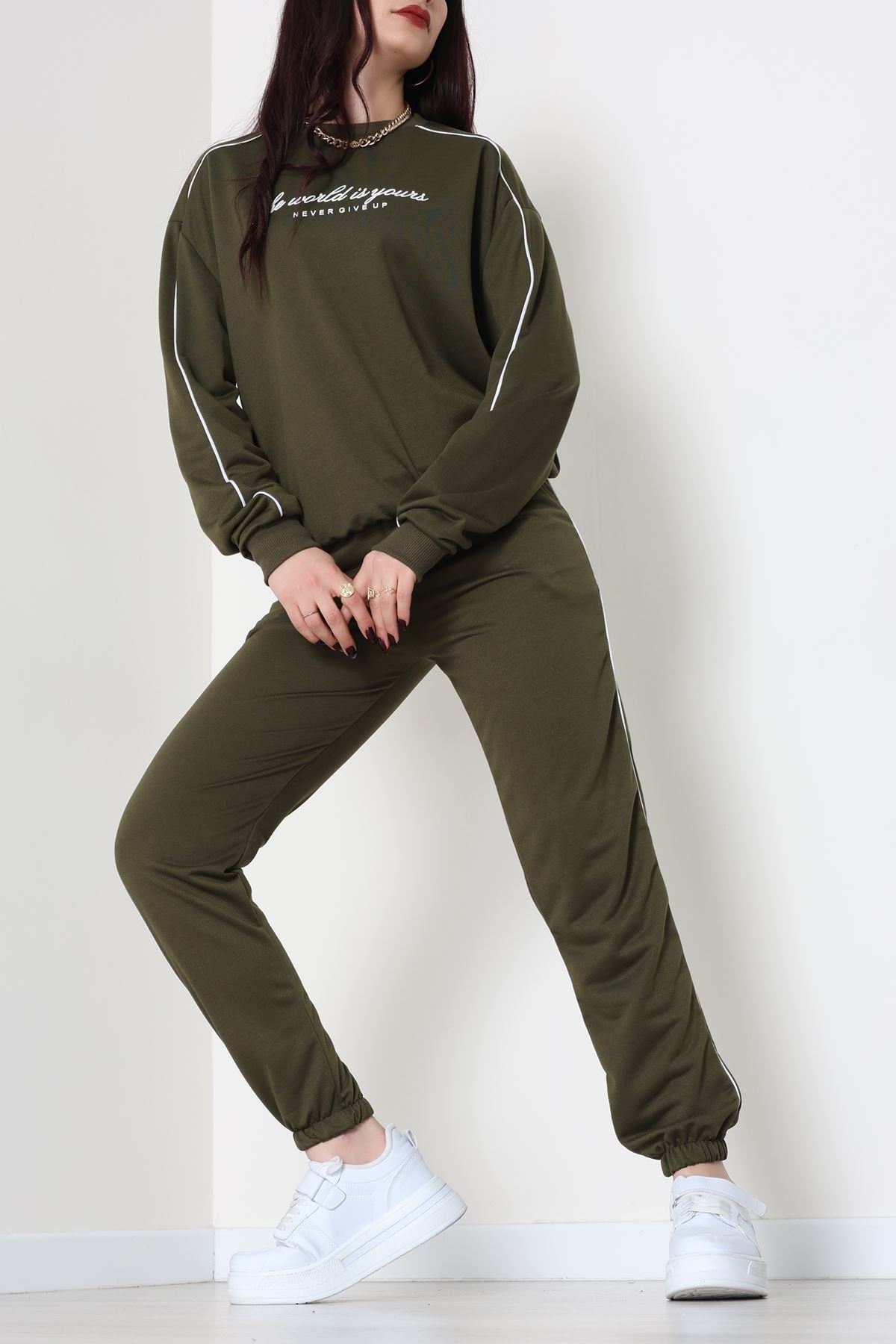 Baskılı Biyeli Eşofman Takımı Haki - 20075.1857.