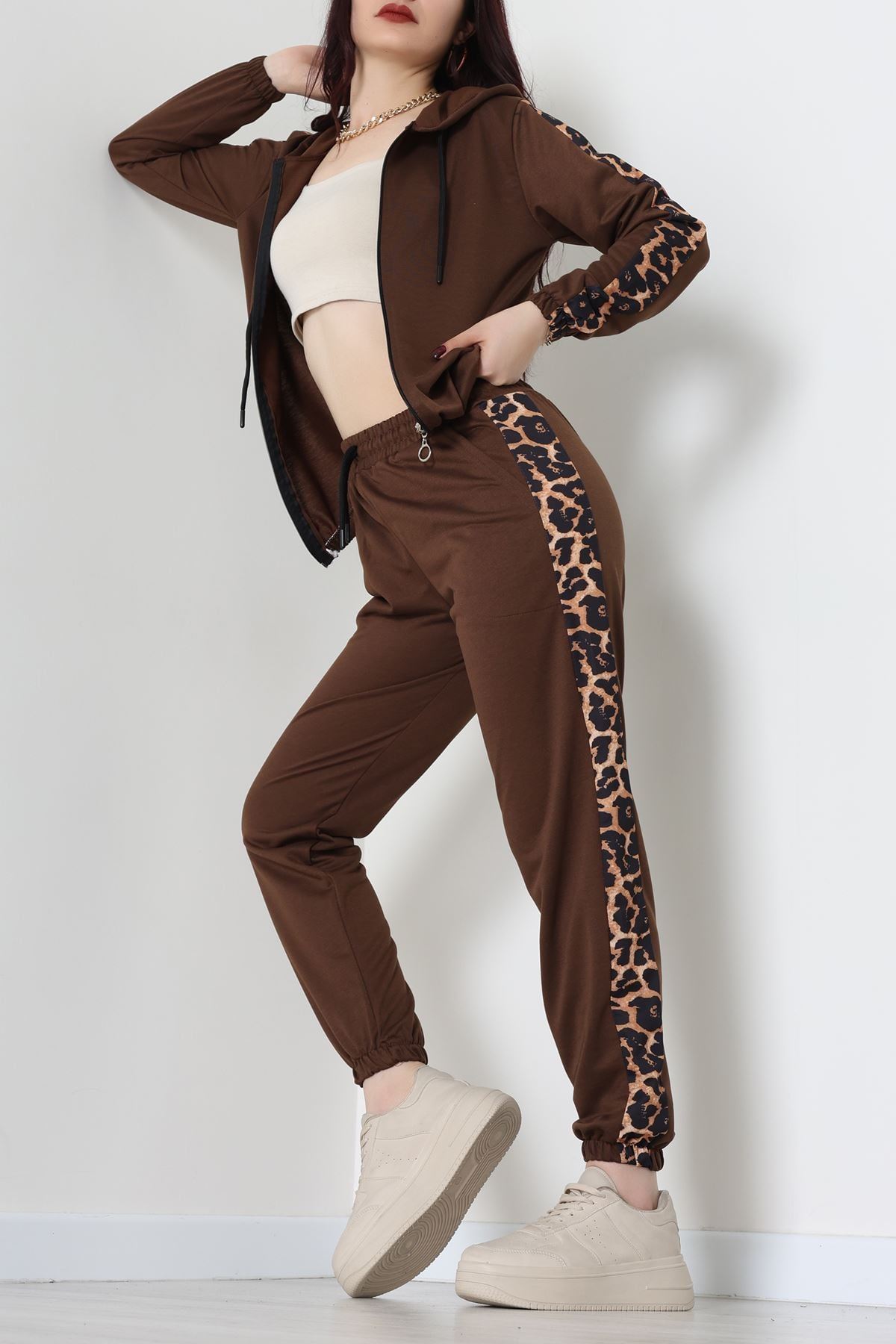 Garnili Fermuarlı 2 İplik Eşofman Takımı Kahve - 50789.1857.