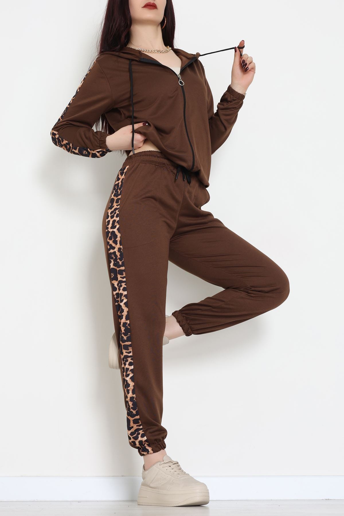 Garnili Fermuarlı 2 İplik Eşofman Takımı Kahve - 50789.1857.