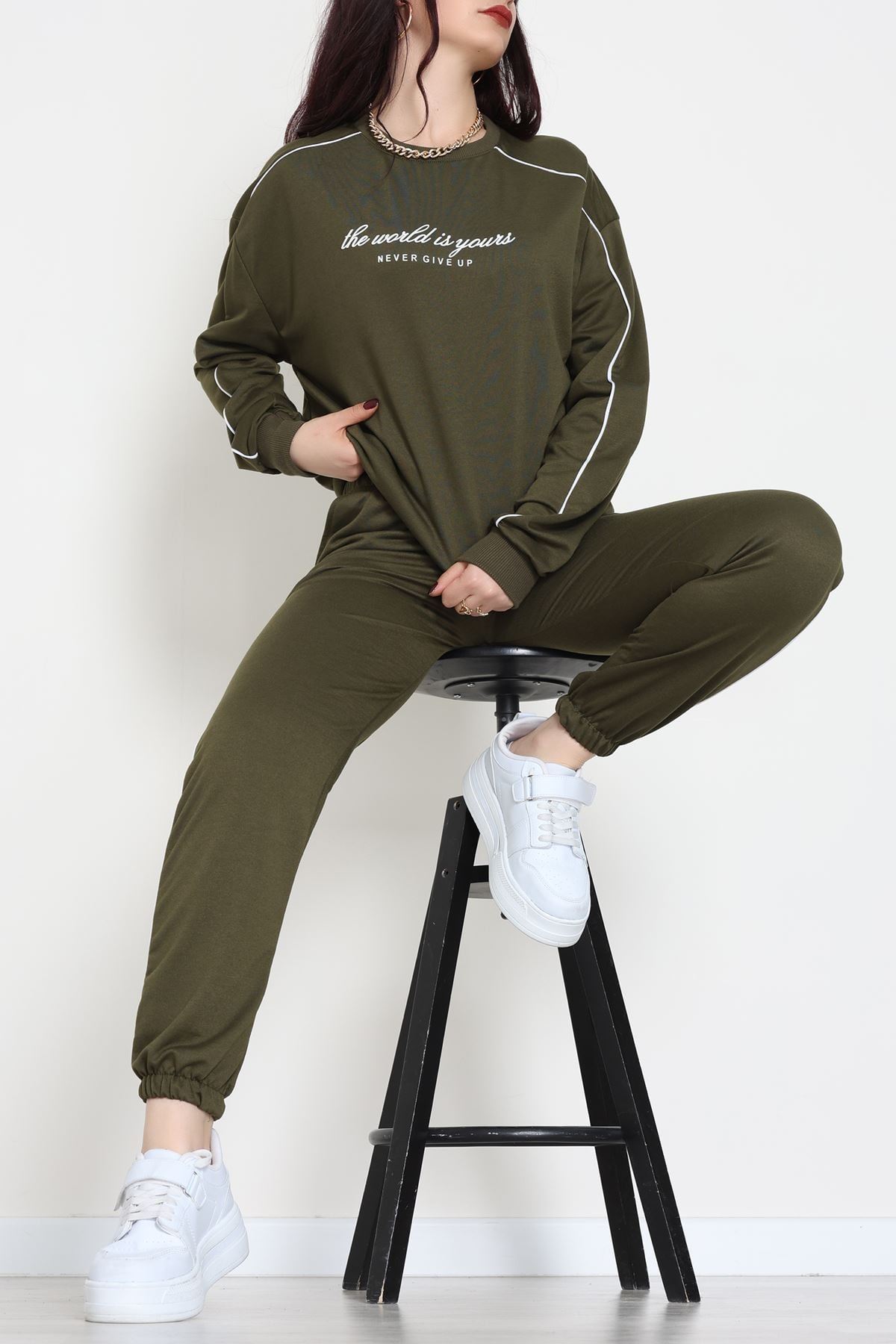 Baskılı Biyeli Eşofman Takımı Haki - 20075.1857.