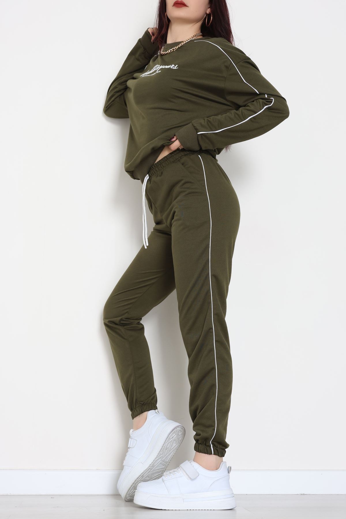 Baskılı Biyeli Eşofman Takımı Haki - 20075.1857.