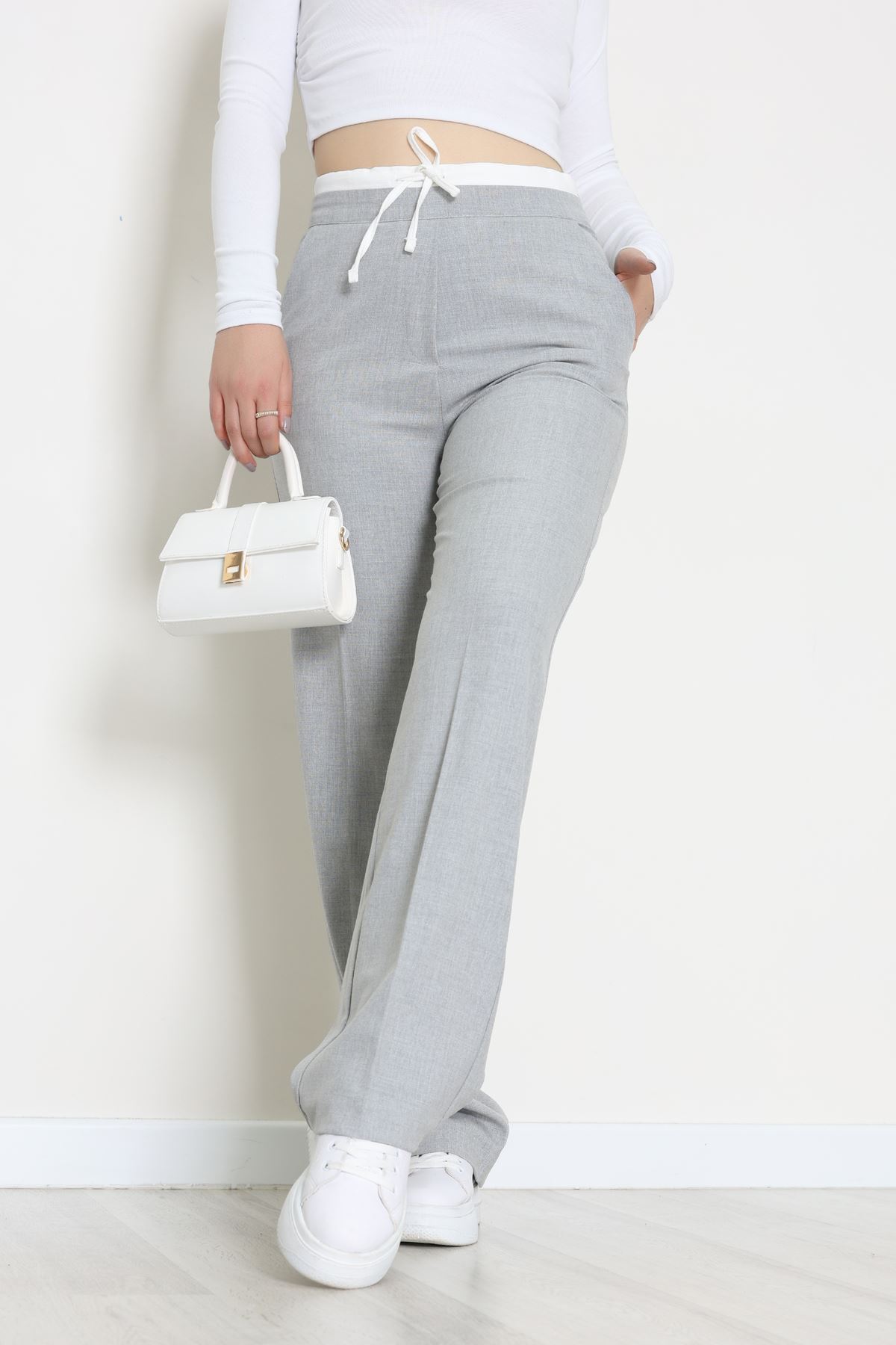 Beli Garnili Poliviskon Palazzo Pantolon Açıkgri - 51235.1920.