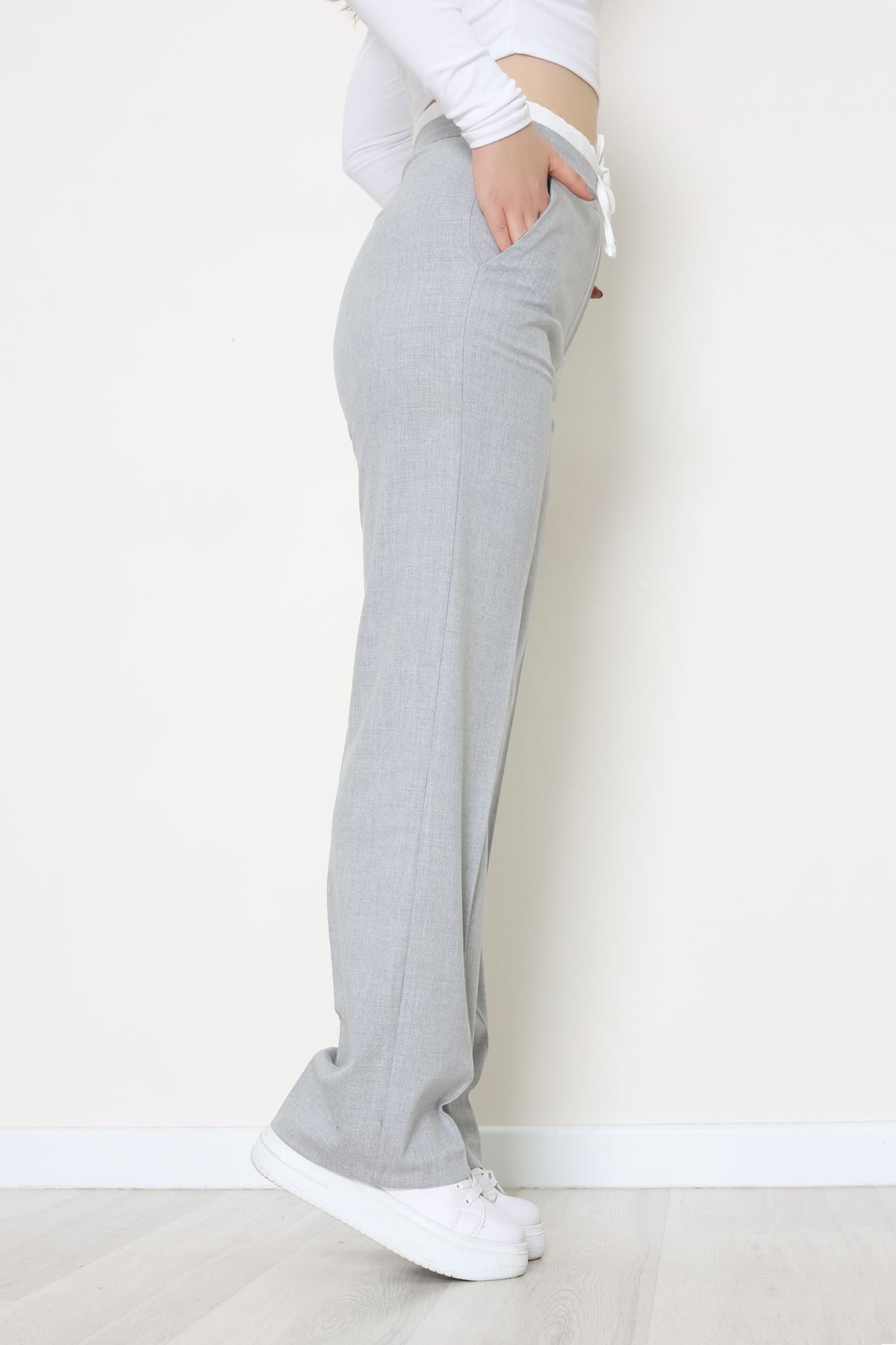 Beli Garnili Poliviskon Palazzo Pantolon Açıkgri - 51235.1920.