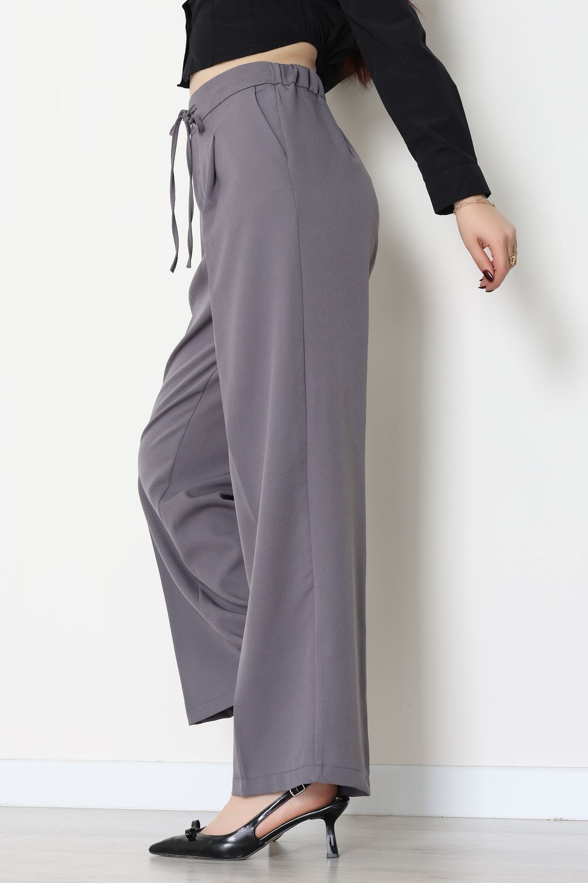 Dabıl Kumaş Beli Bağcıklı Pantolon Antrasit - 51615.683.