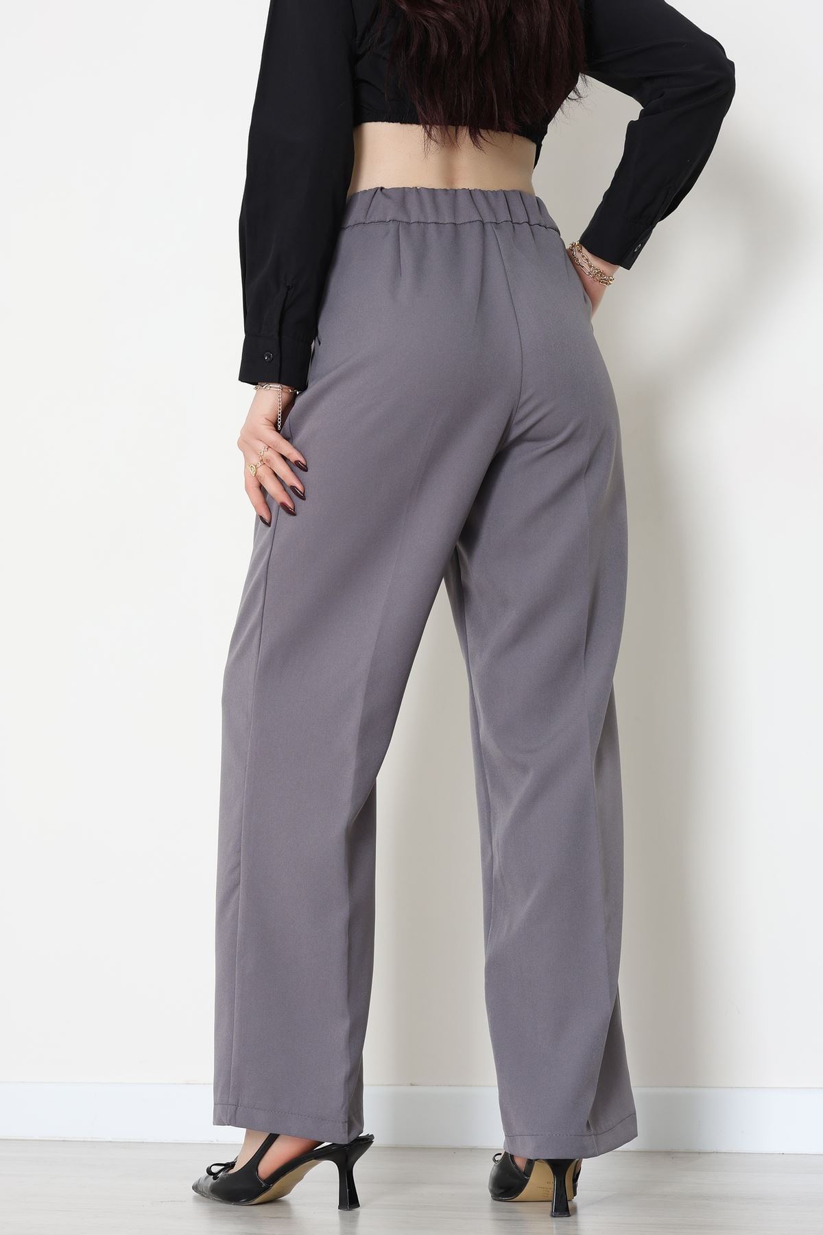 Dabıl Kumaş Beli Bağcıklı Pantolon Antrasit - 51615.683.