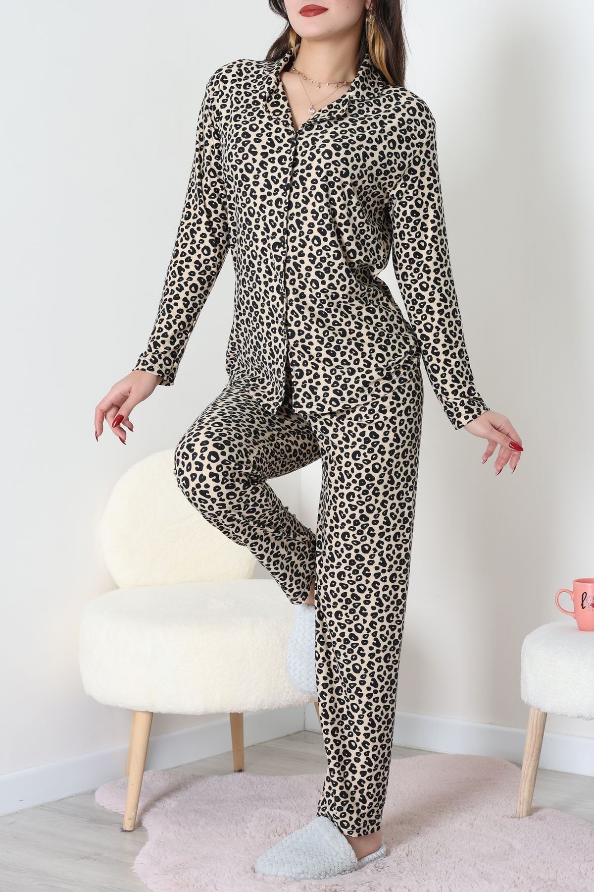 Süet Düğmeli Pijama Takımı Leopar1 - 55014.1048.