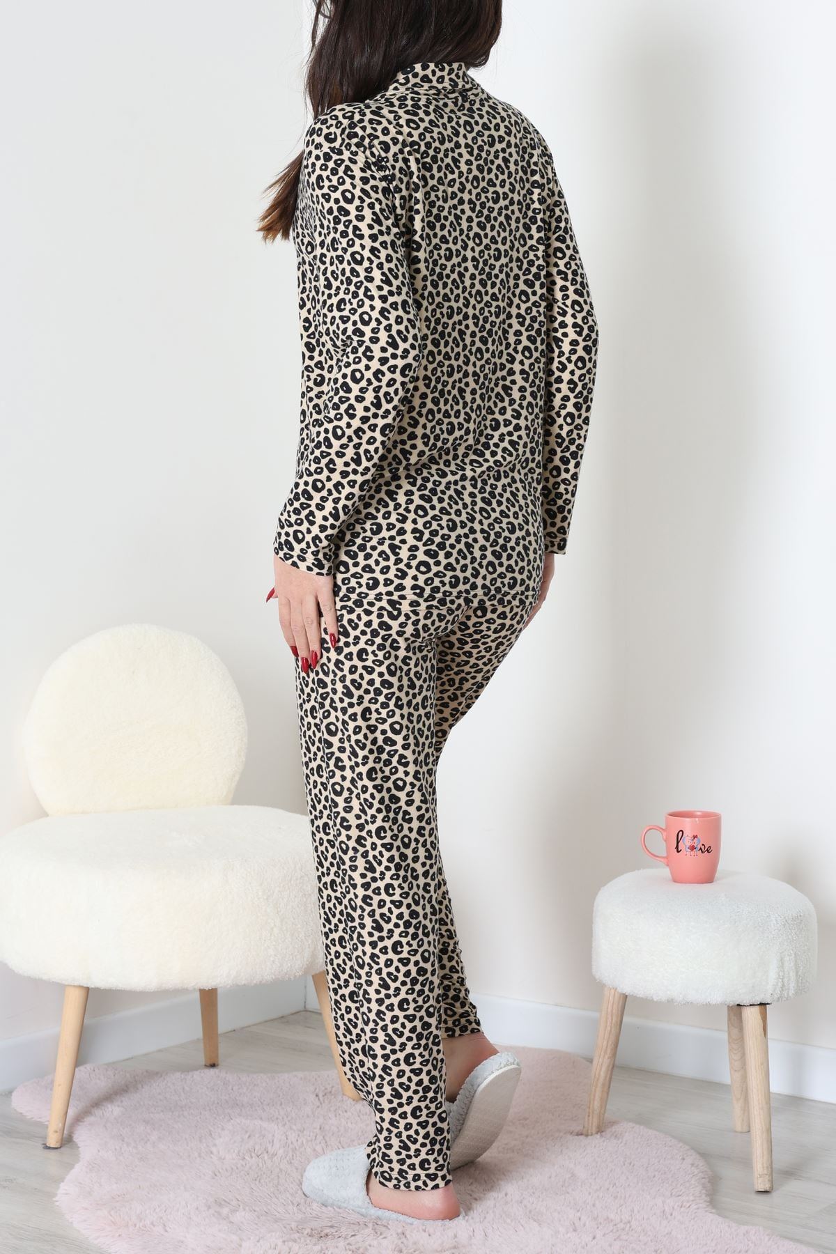 Süet Düğmeli Pijama Takımı Leopar1 - 55014.1048.