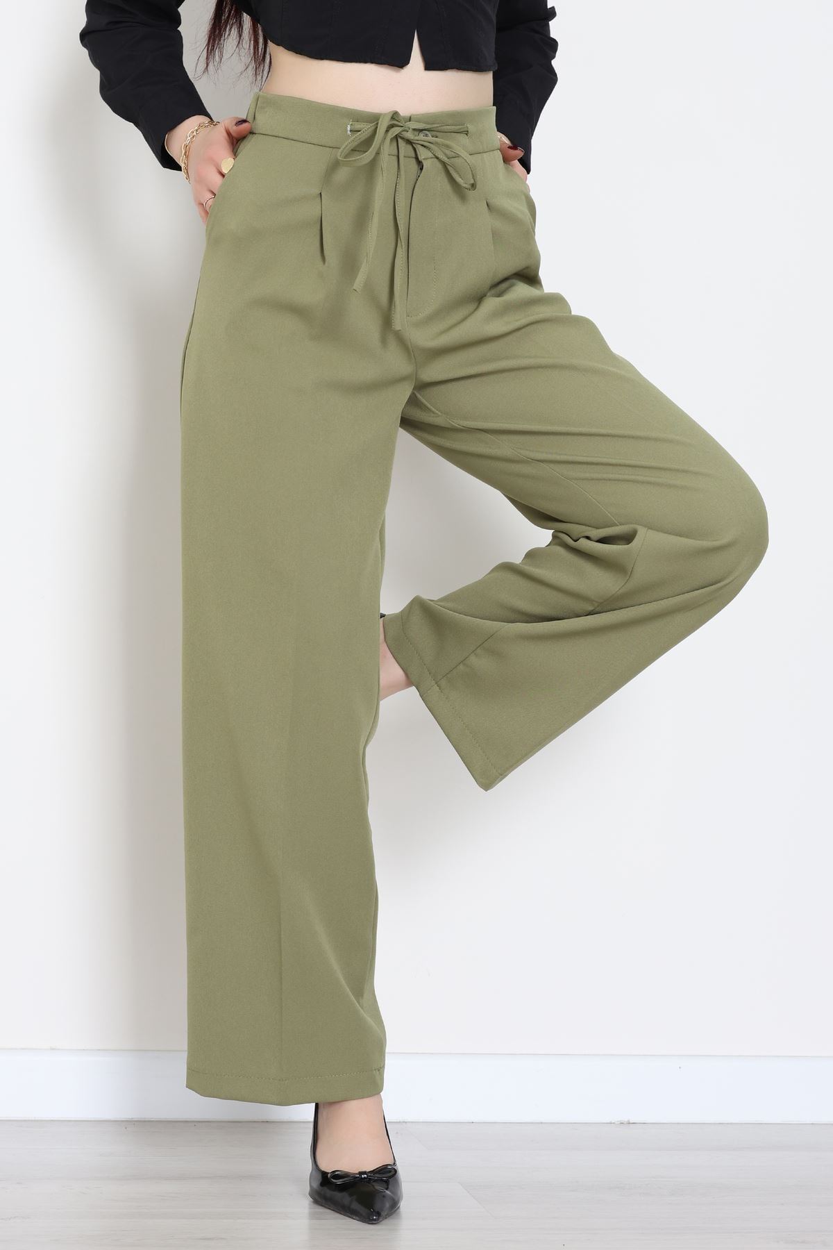 Dabıl Kumaş Beli Bağcıklı Pantolon Çağla - 51615.683.