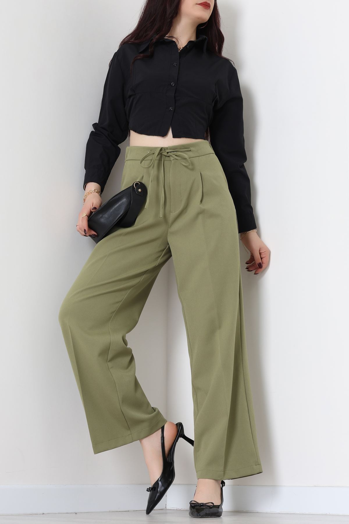 Dabıl Kumaş Beli Bağcıklı Pantolon Çağla - 51615.683.