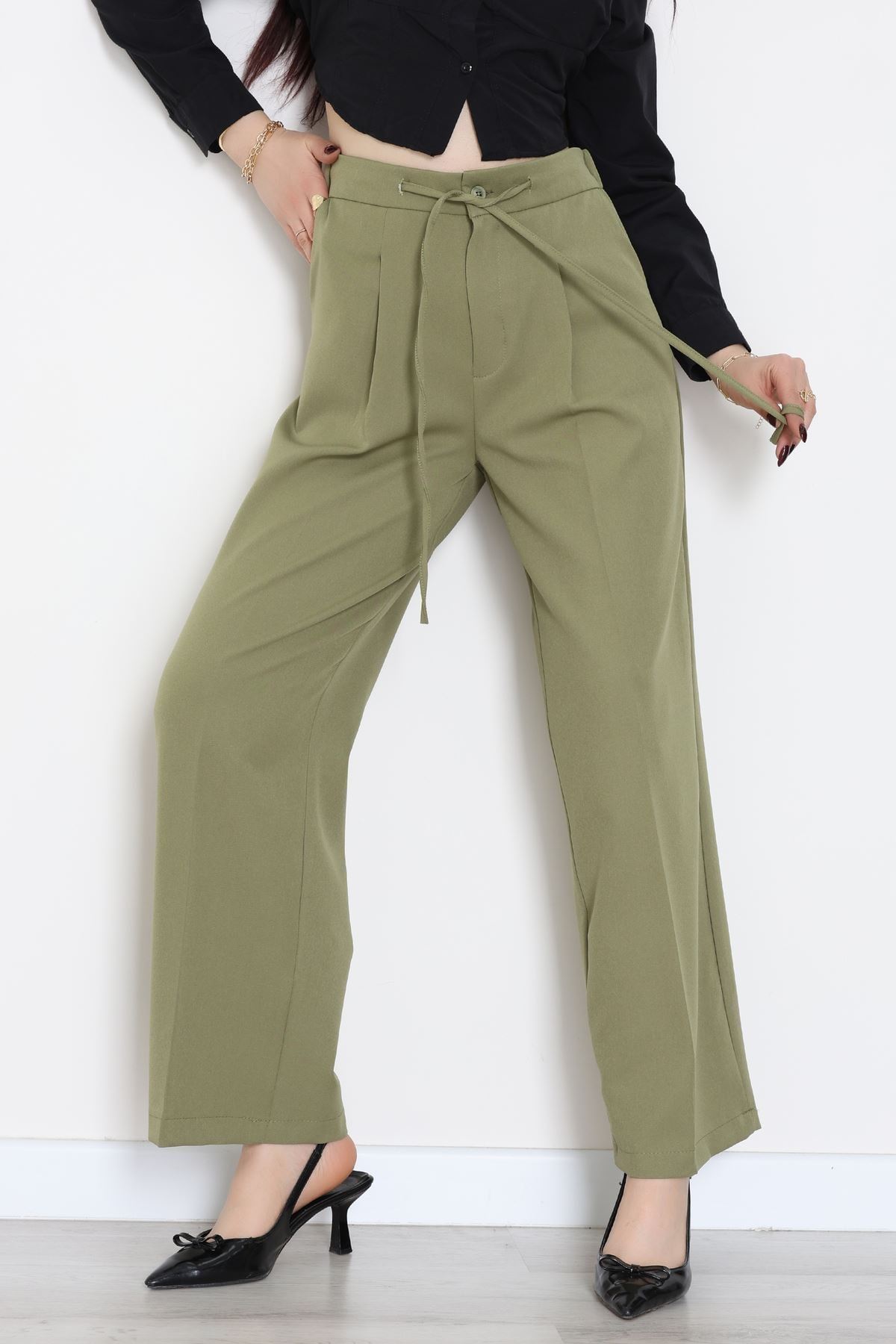 Dabıl Kumaş Beli Bağcıklı Pantolon Çağla - 51615.683.