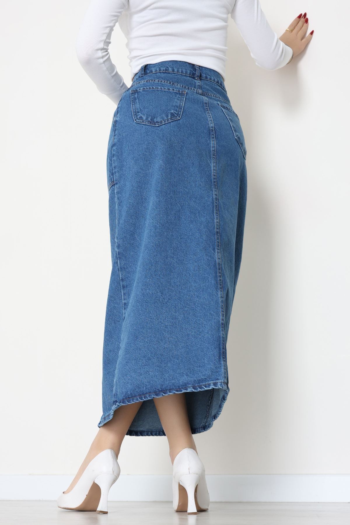 Düğmeli Kot Etek Mavi - 31555.2088.