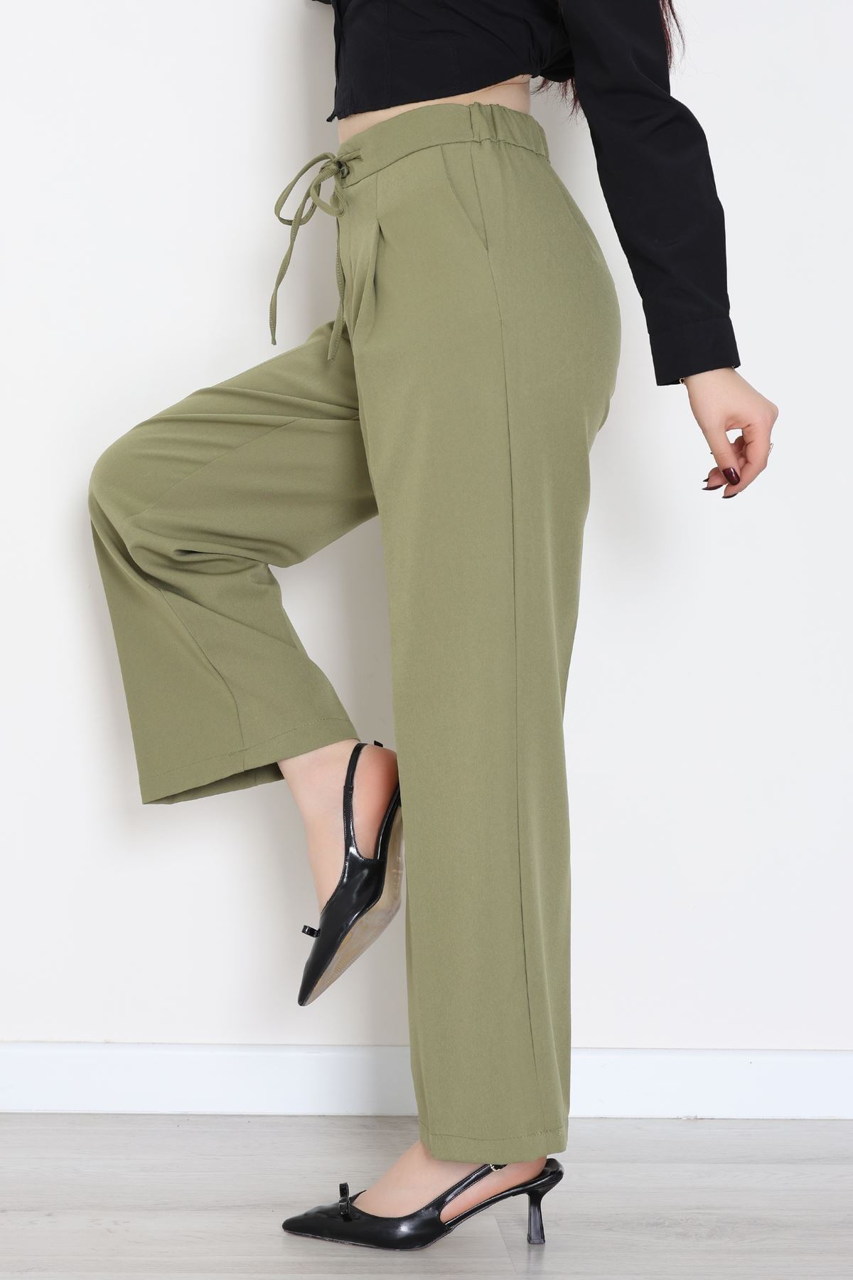 Dabıl Kumaş Beli Bağcıklı Pantolon Çağla - 51615.683.