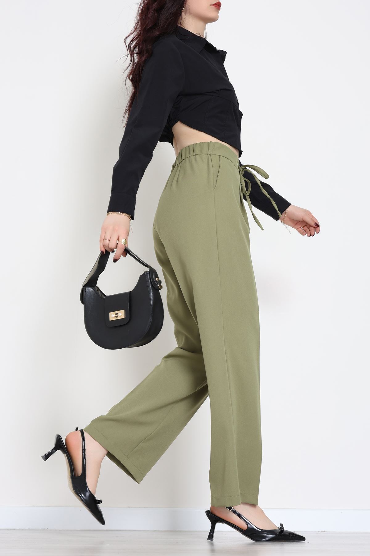 Dabıl Kumaş Beli Bağcıklı Pantolon Çağla - 51615.683.