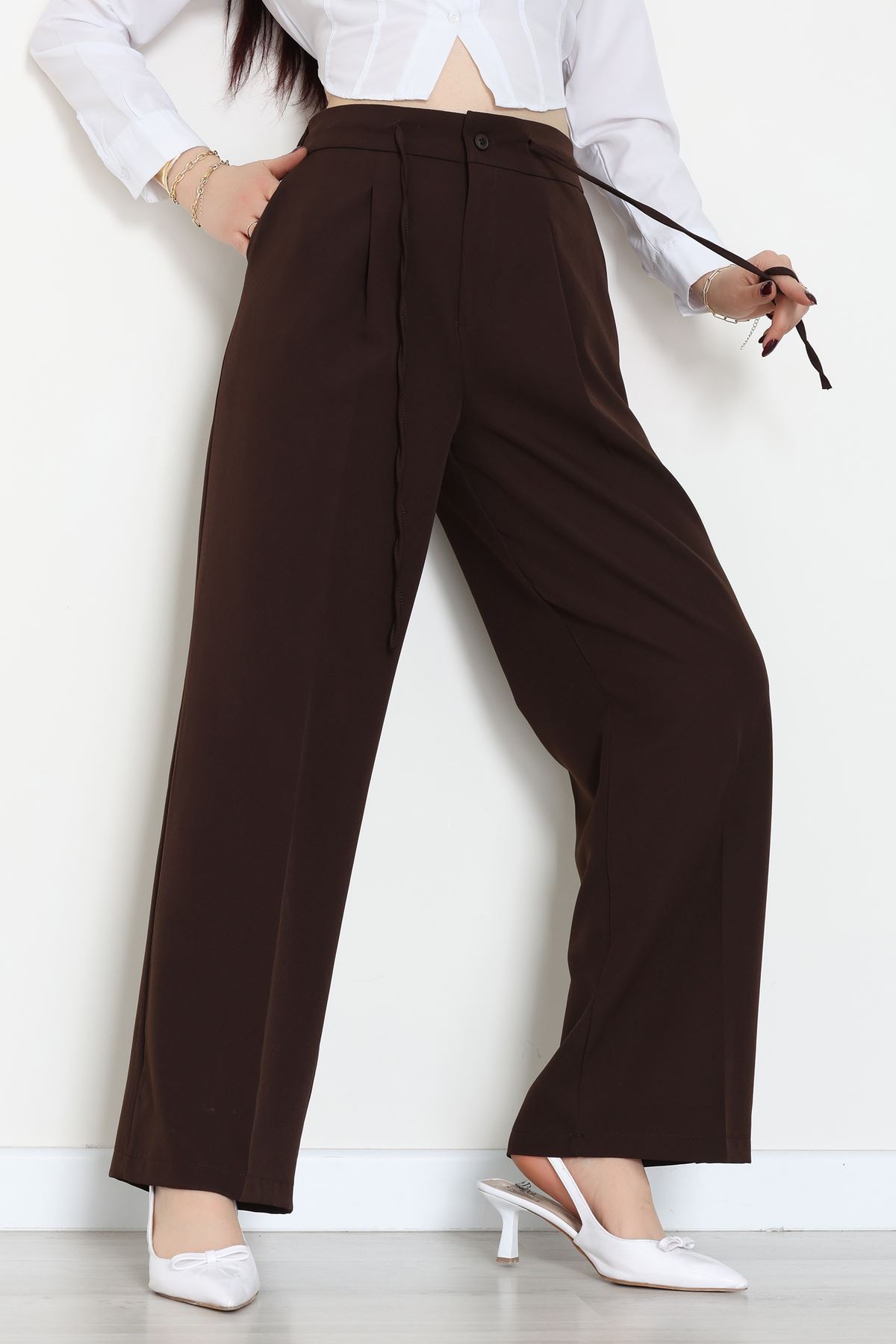 Dabıl Kumaş Beli Bağcıklı Pantolon Kahve - 51615.683.