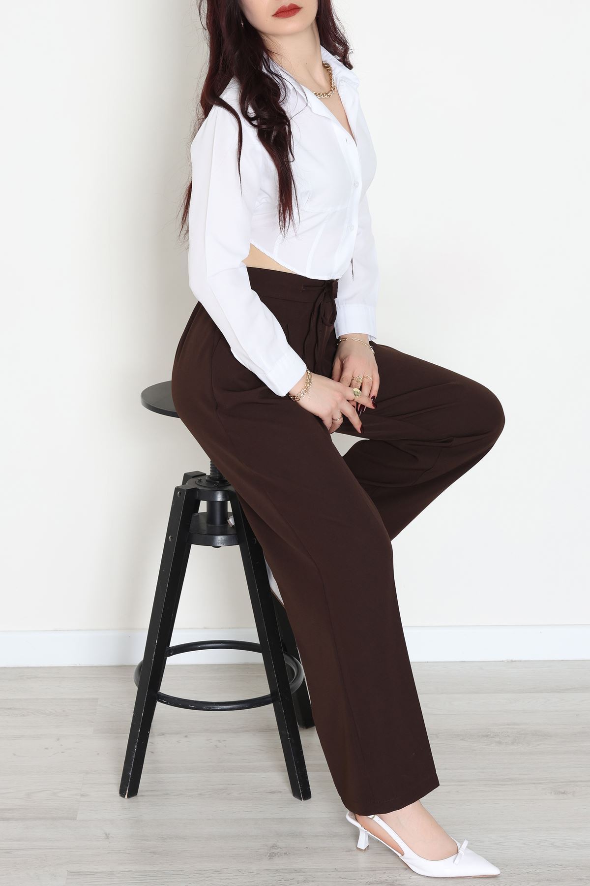 Dabıl Kumaş Beli Bağcıklı Pantolon Kahve - 51615.683.