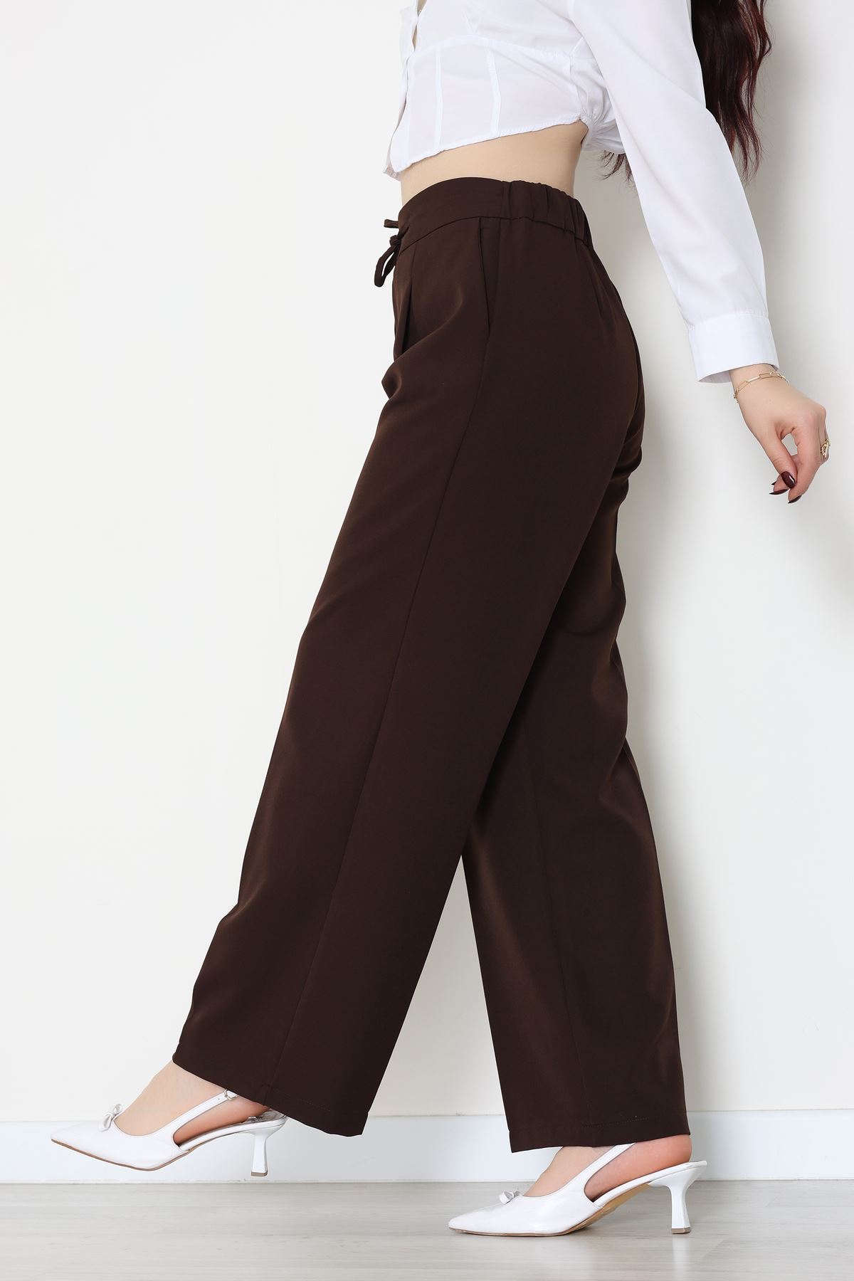 Dabıl Kumaş Beli Bağcıklı Pantolon Kahve - 51615.683.